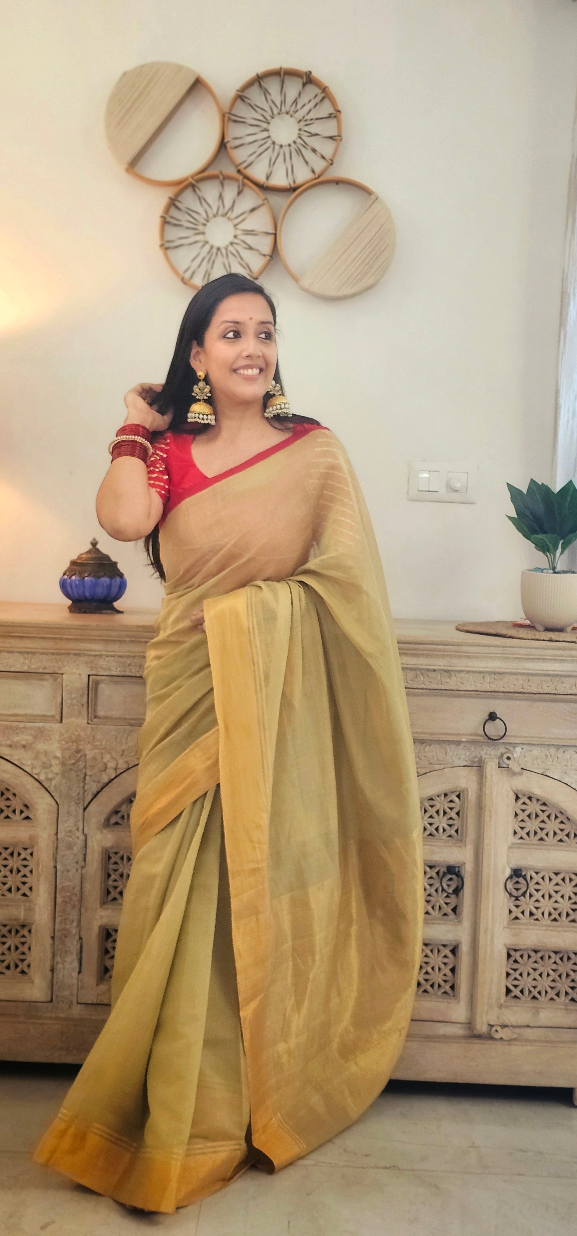 Green half tissue soft silk saree
