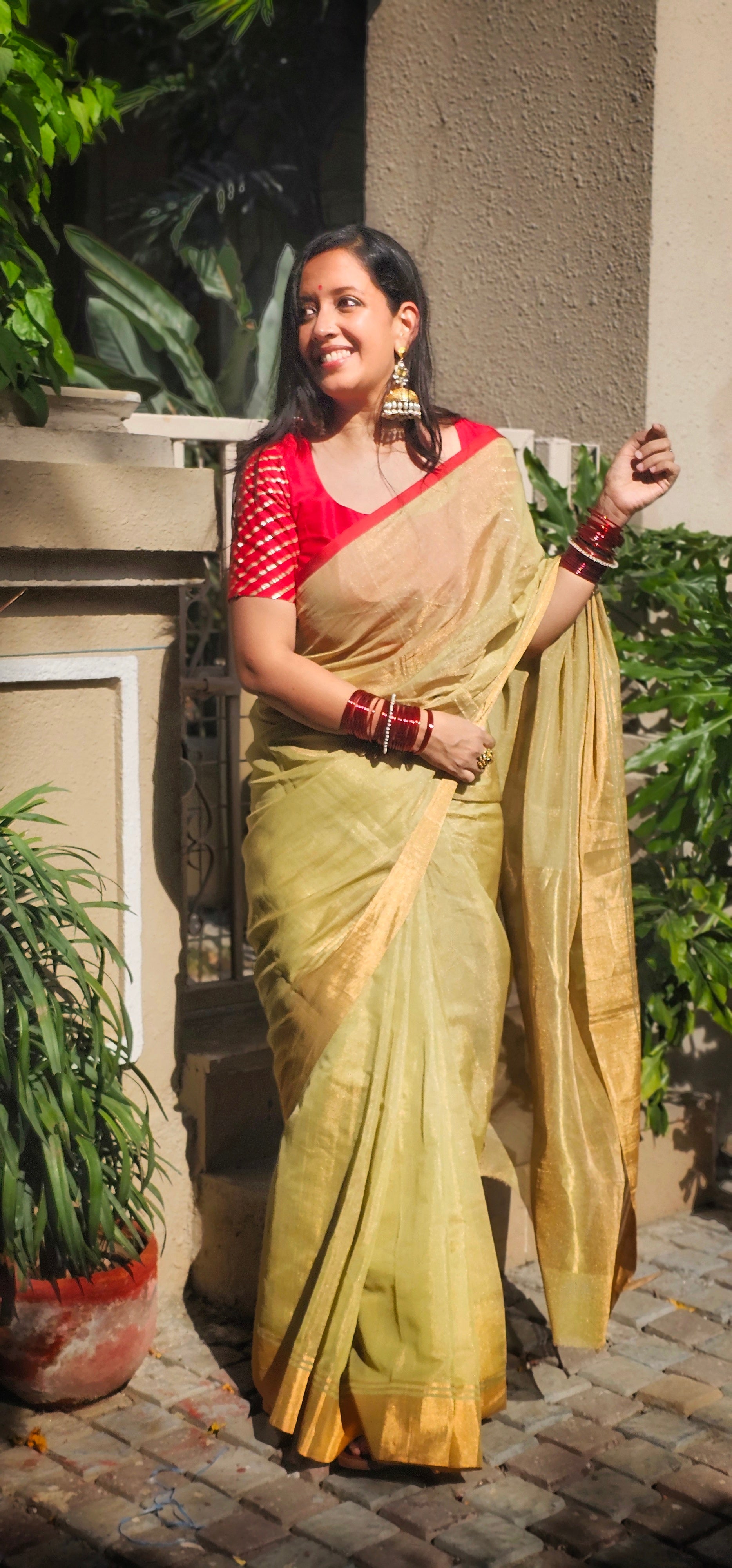 Green half tissue soft silk saree