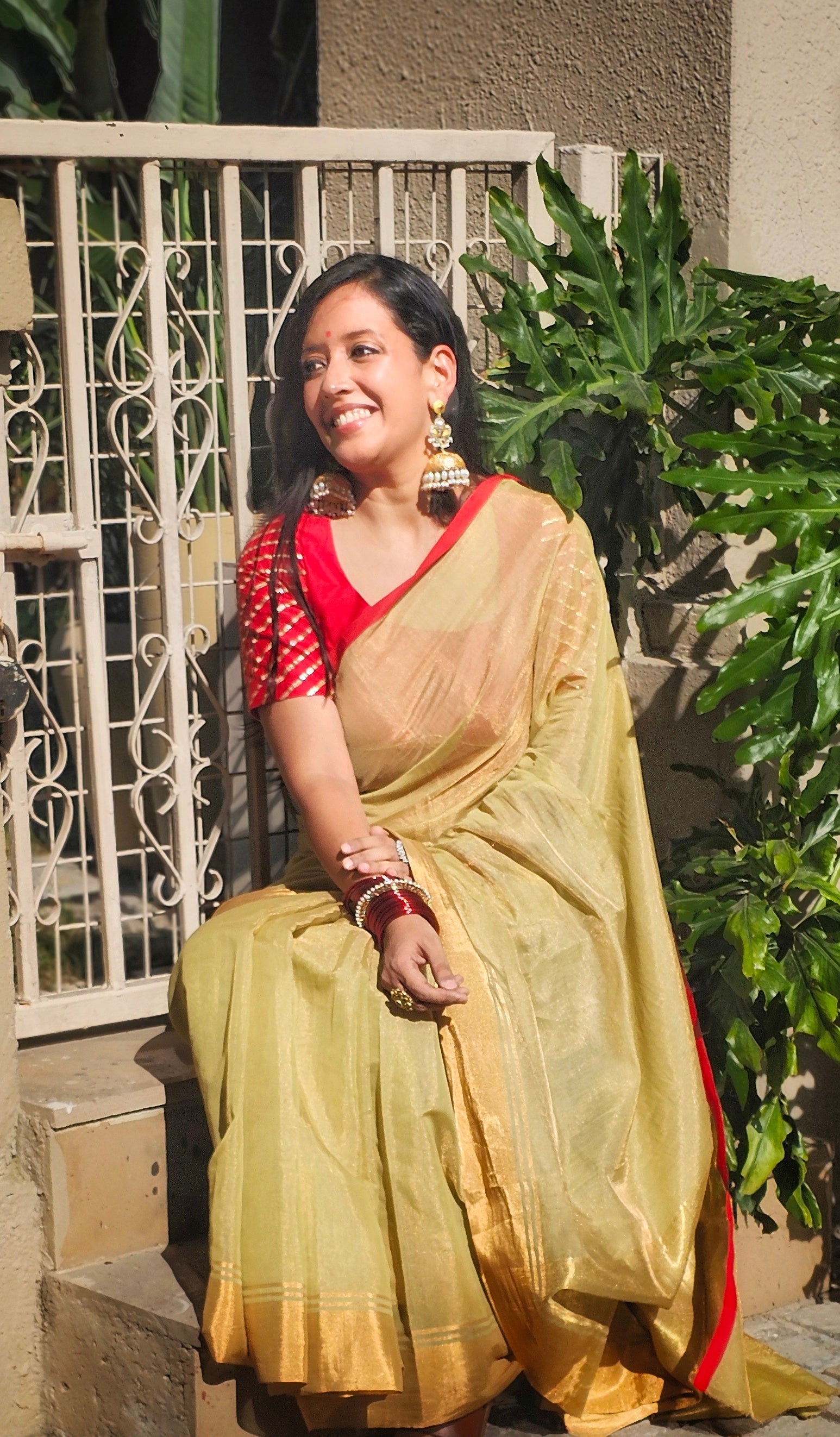 Green half tissue soft silk saree
