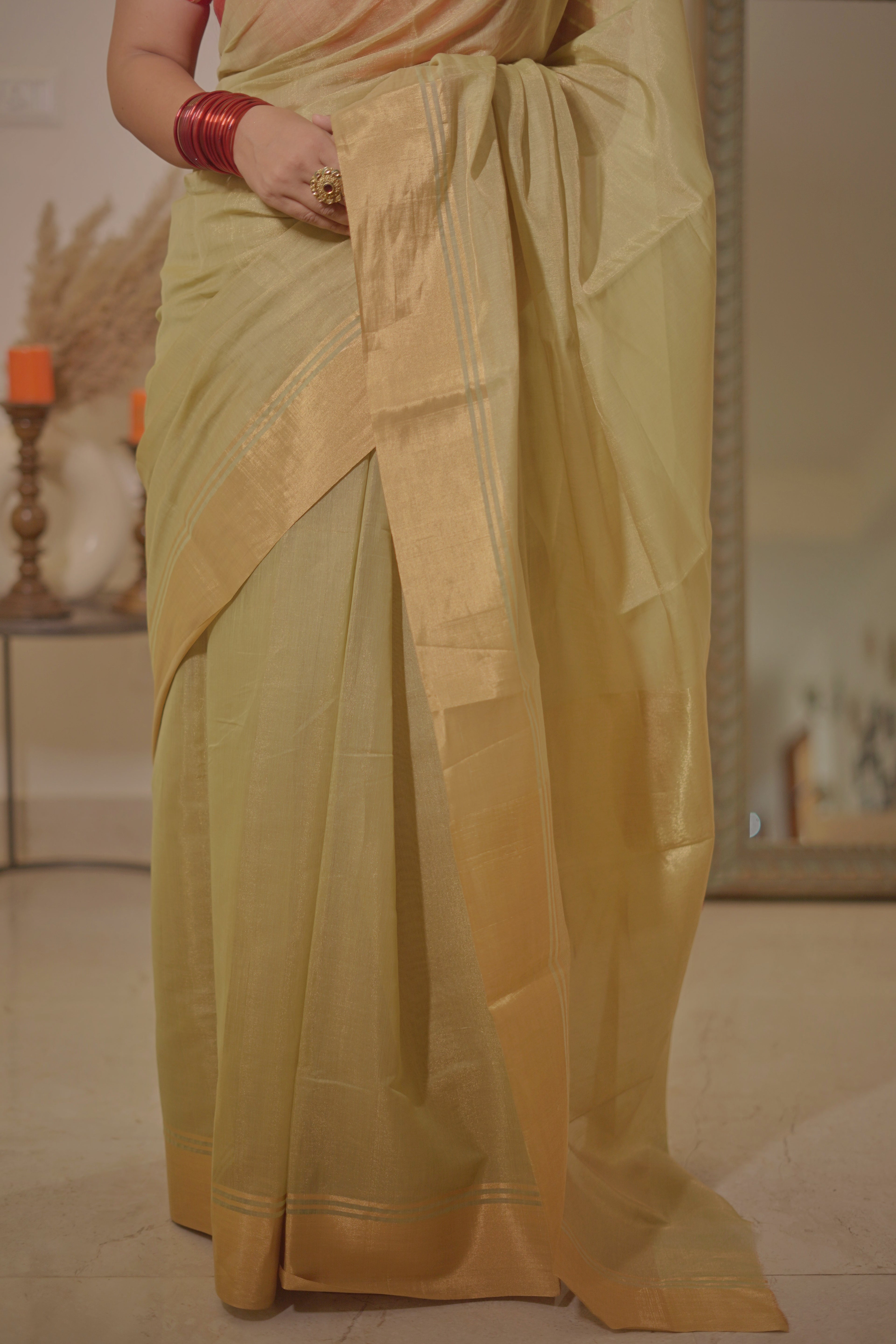 Green half tissue soft silk saree