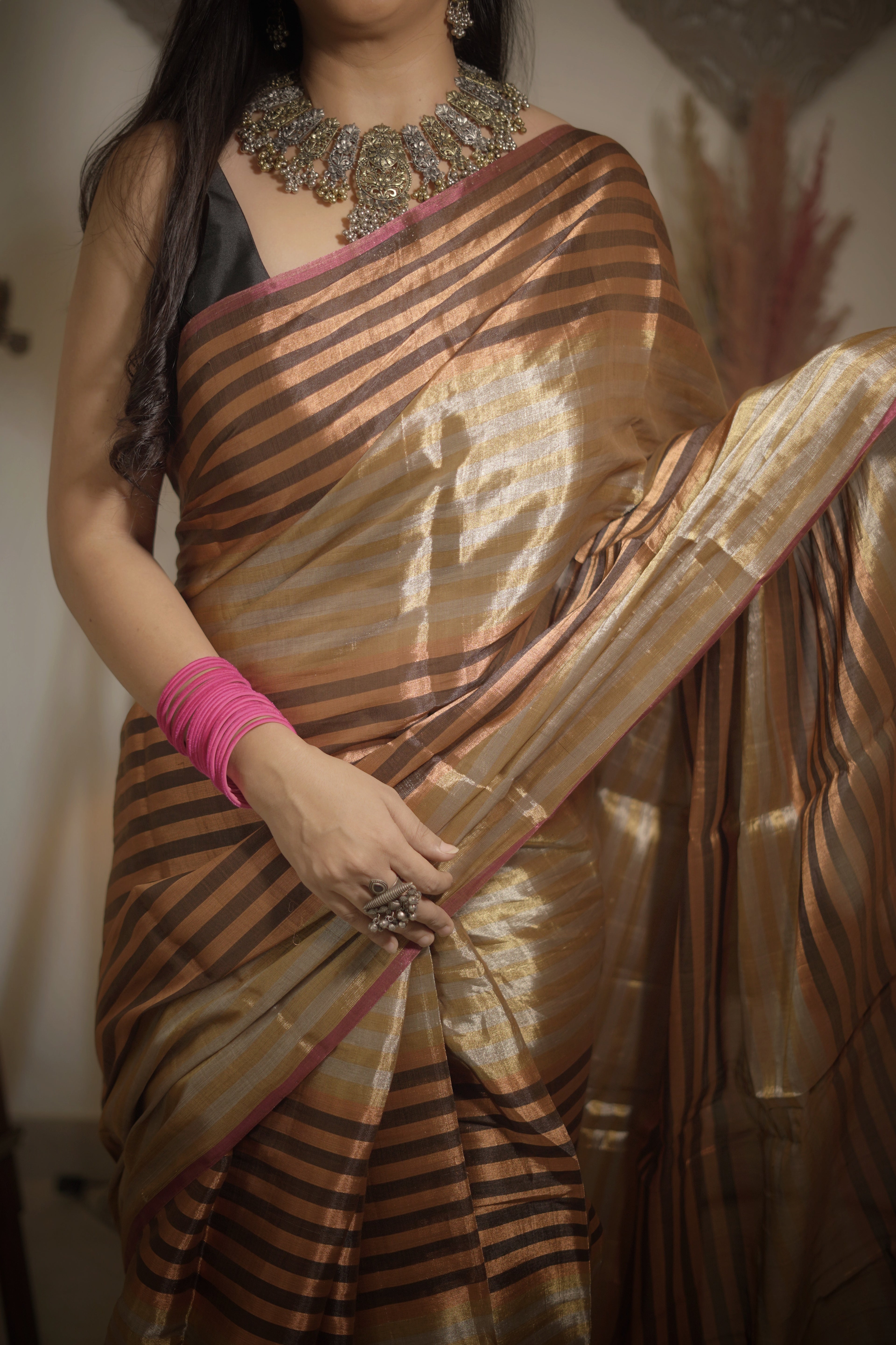 Multi color stripes full tissue soft silk saree