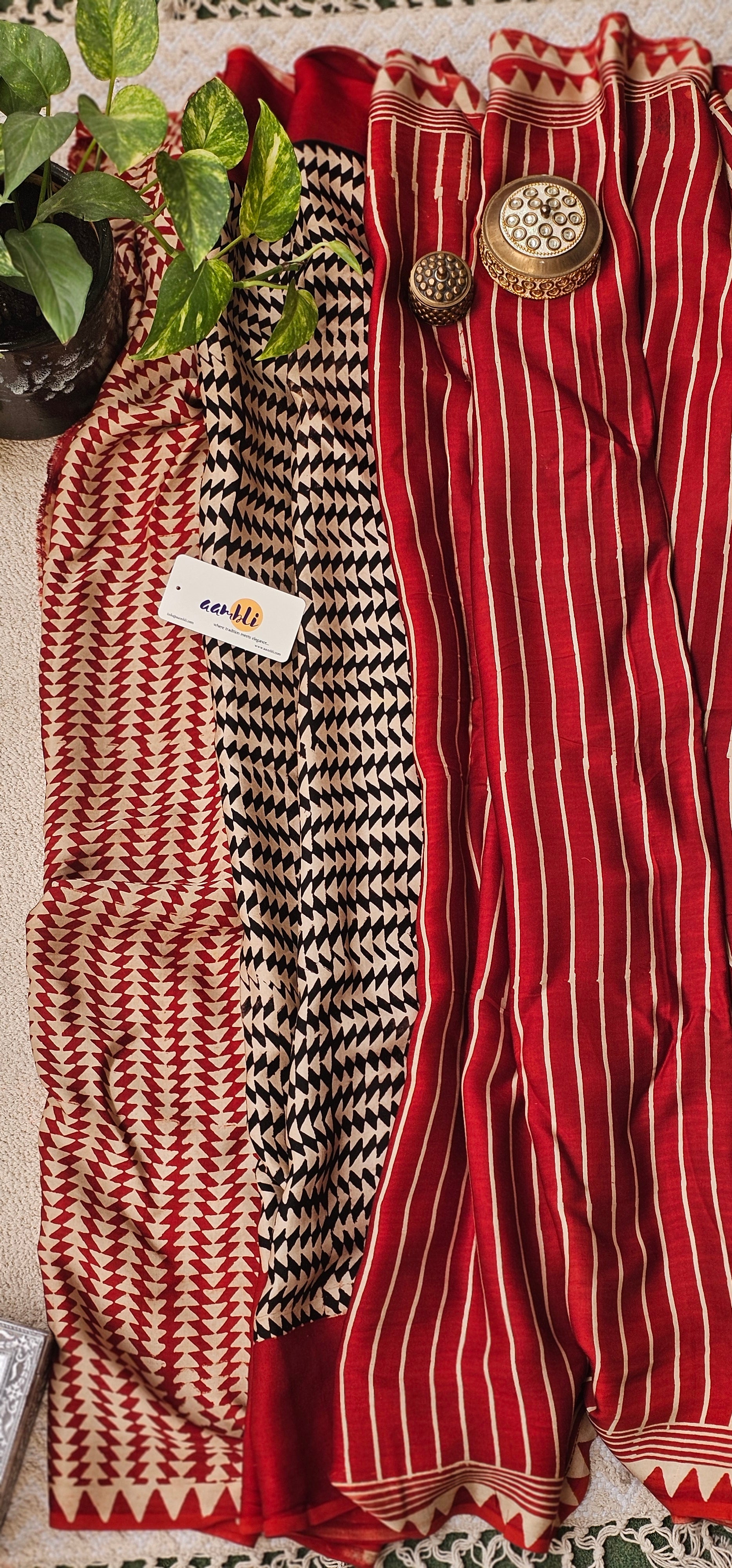 Red and white stripes Modal Silk Saree