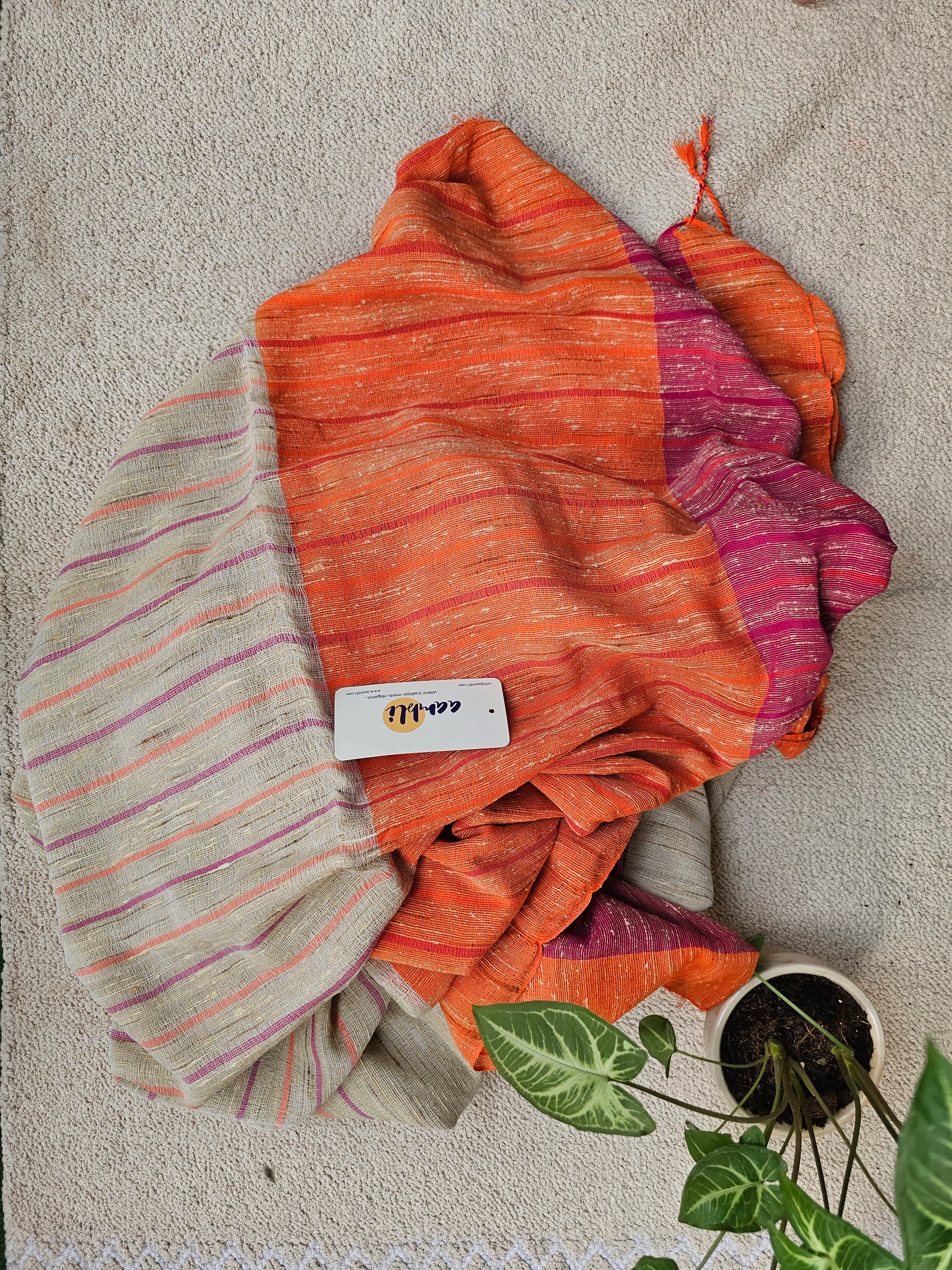 Cream and Magenta Handloom Ghicha Saree