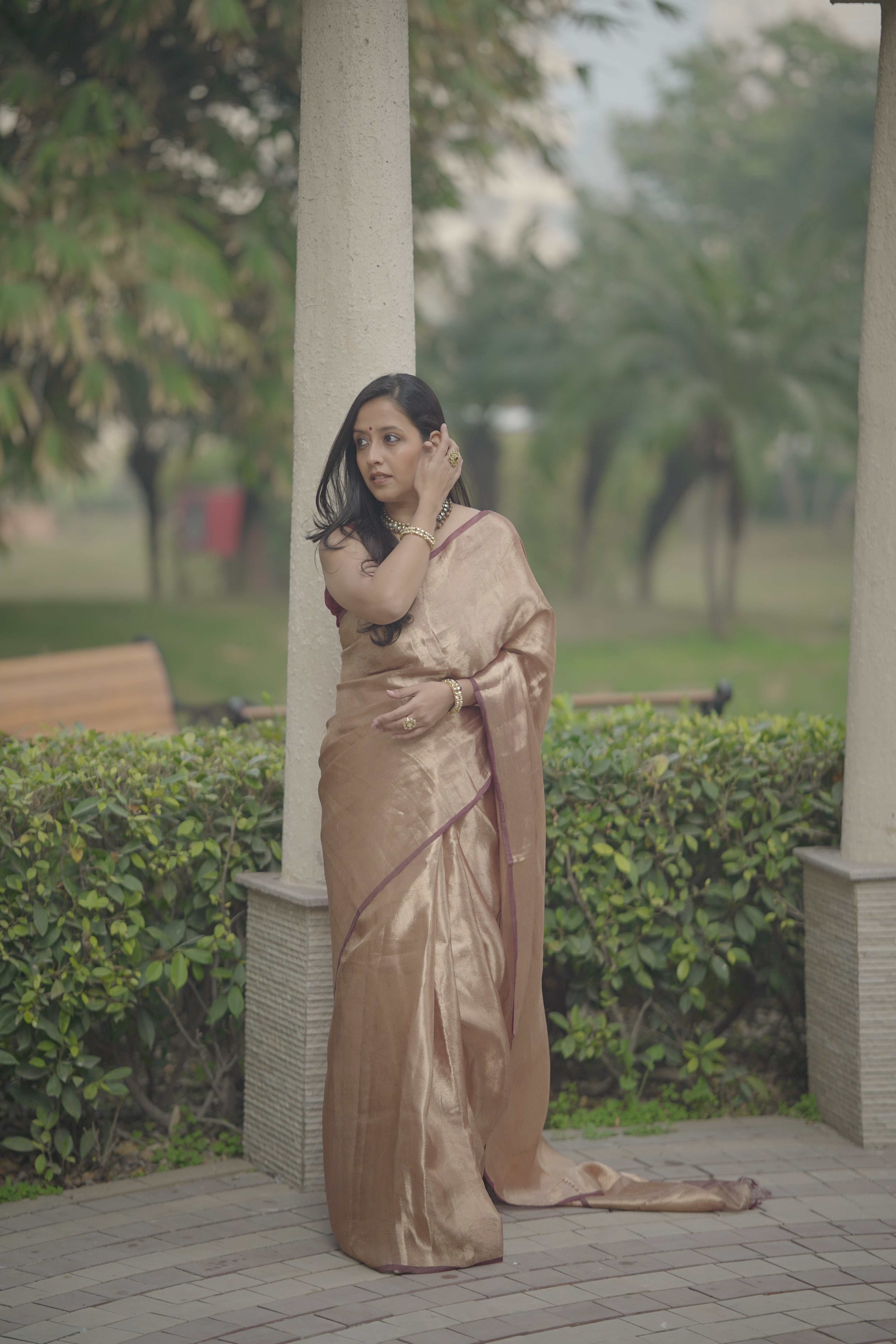 Coffee Gold Silk Brocade saree