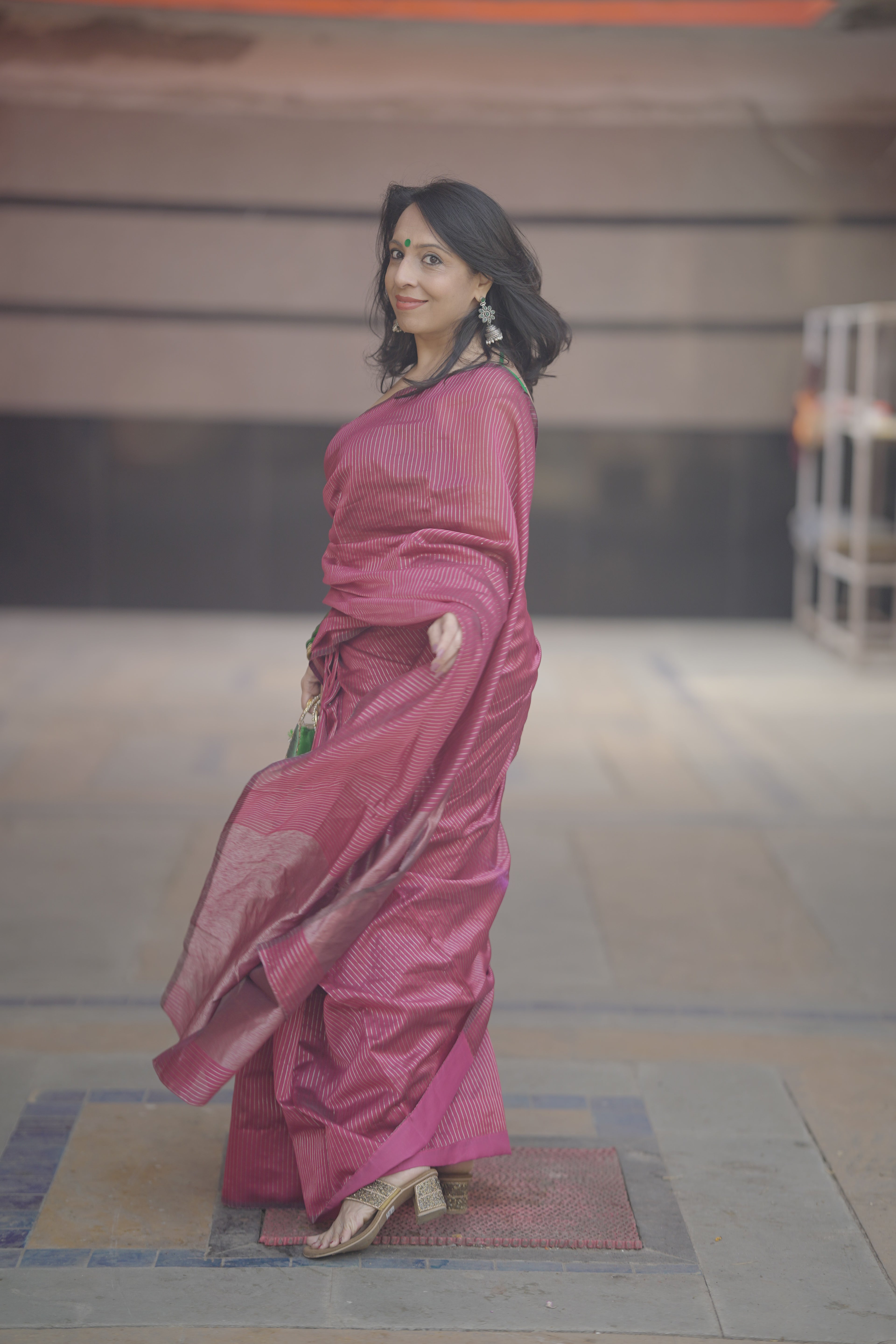 Pink Chanderi Handloom Saree with Zari Stripes