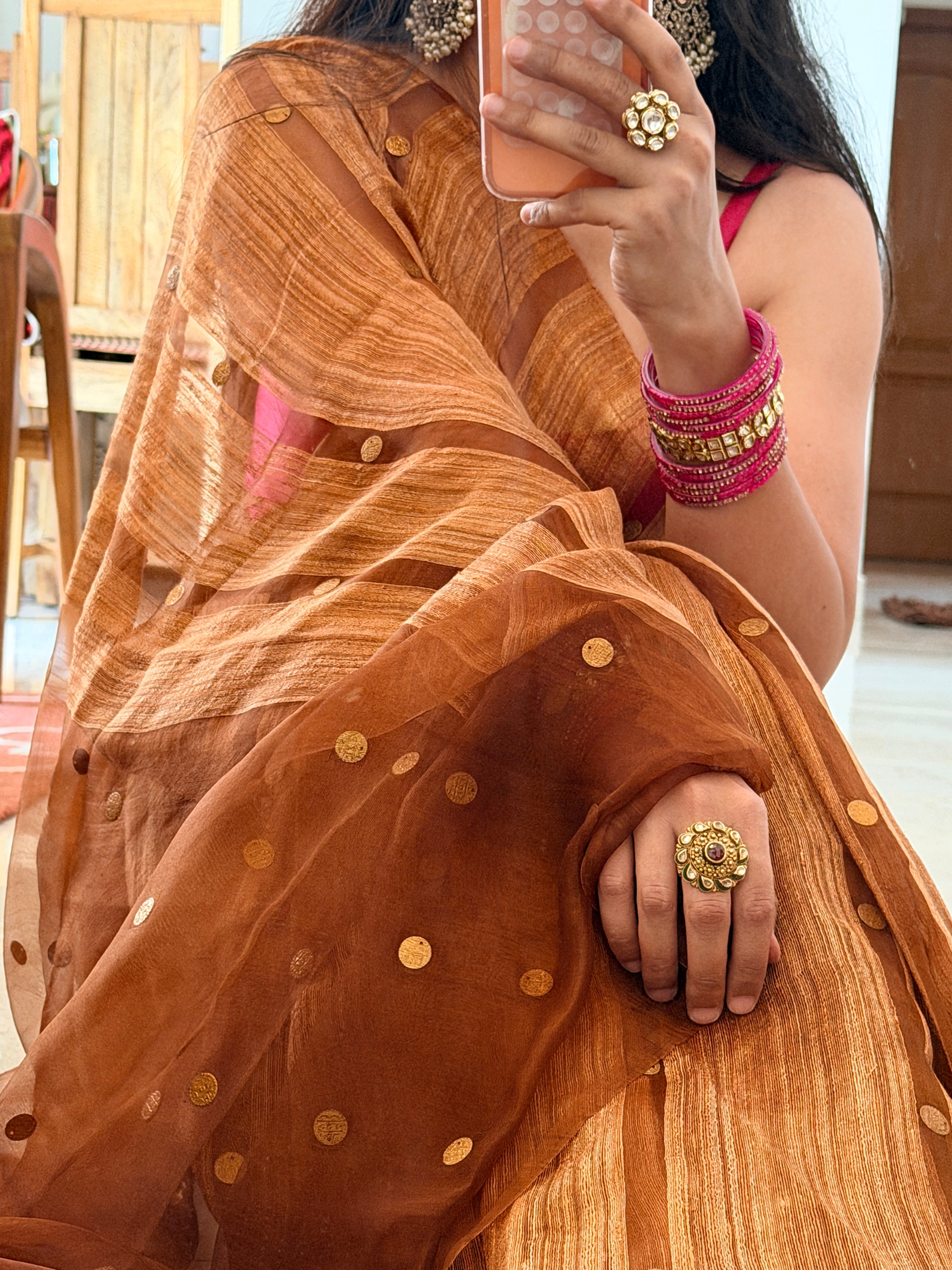 Antique copper Matka silk saree
