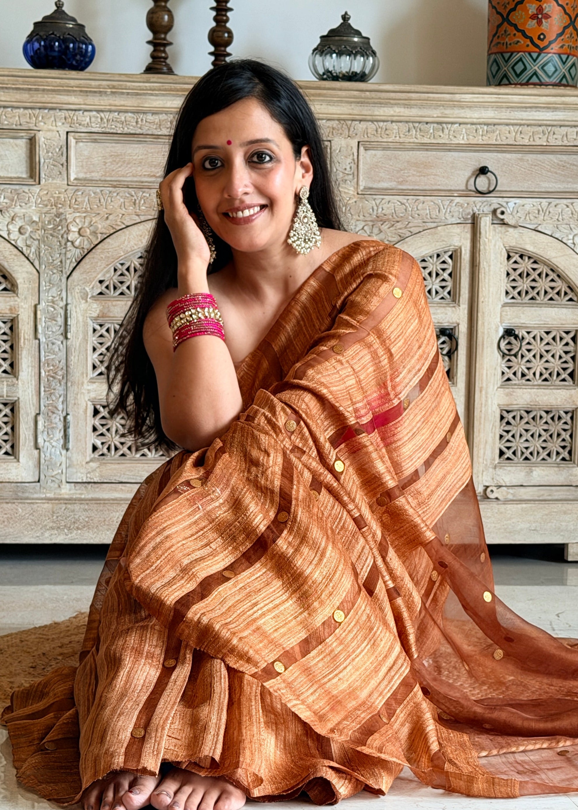 Antique copper Matka silk saree
