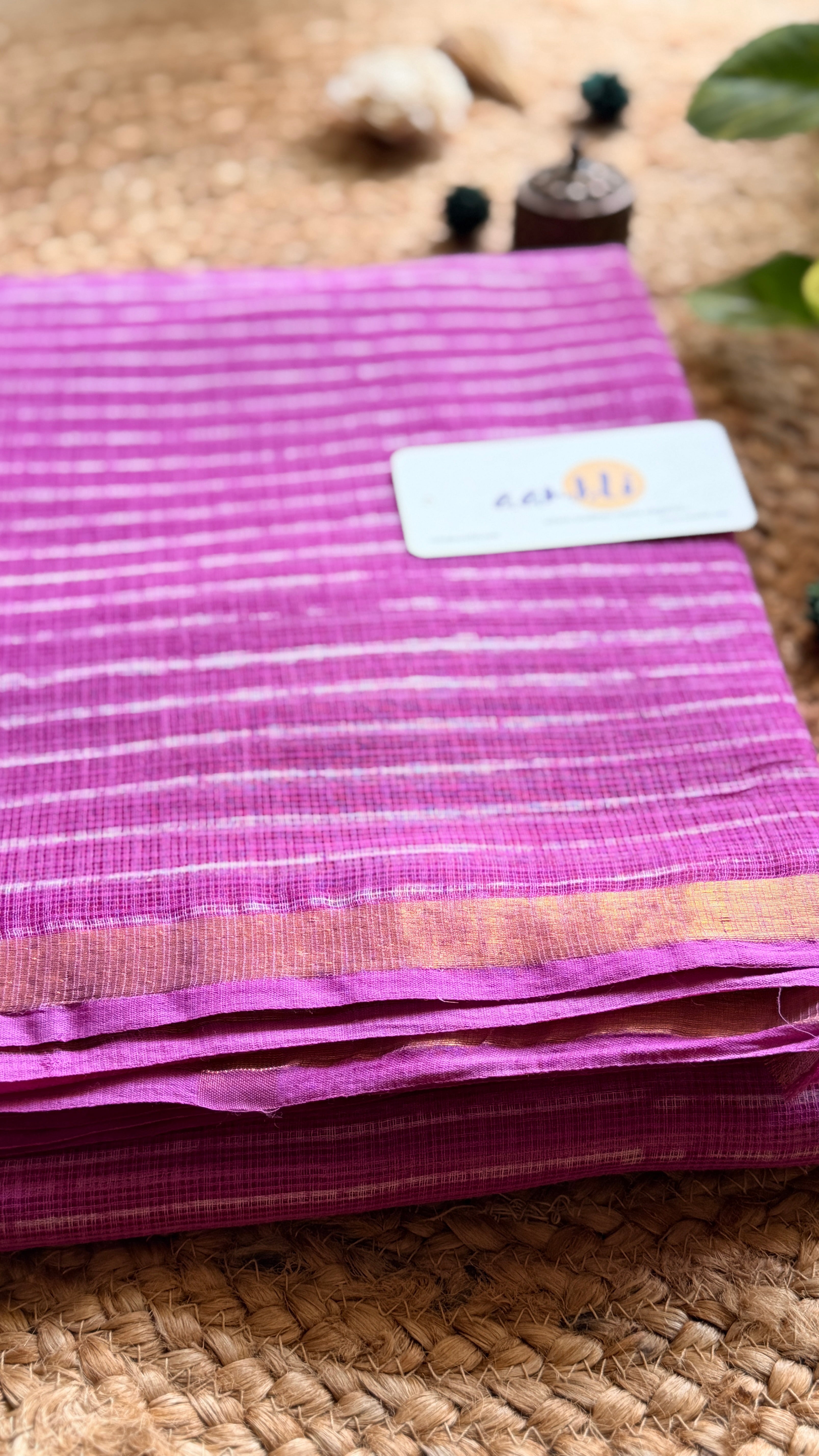 Pink Stripes handblock Kota doria saree