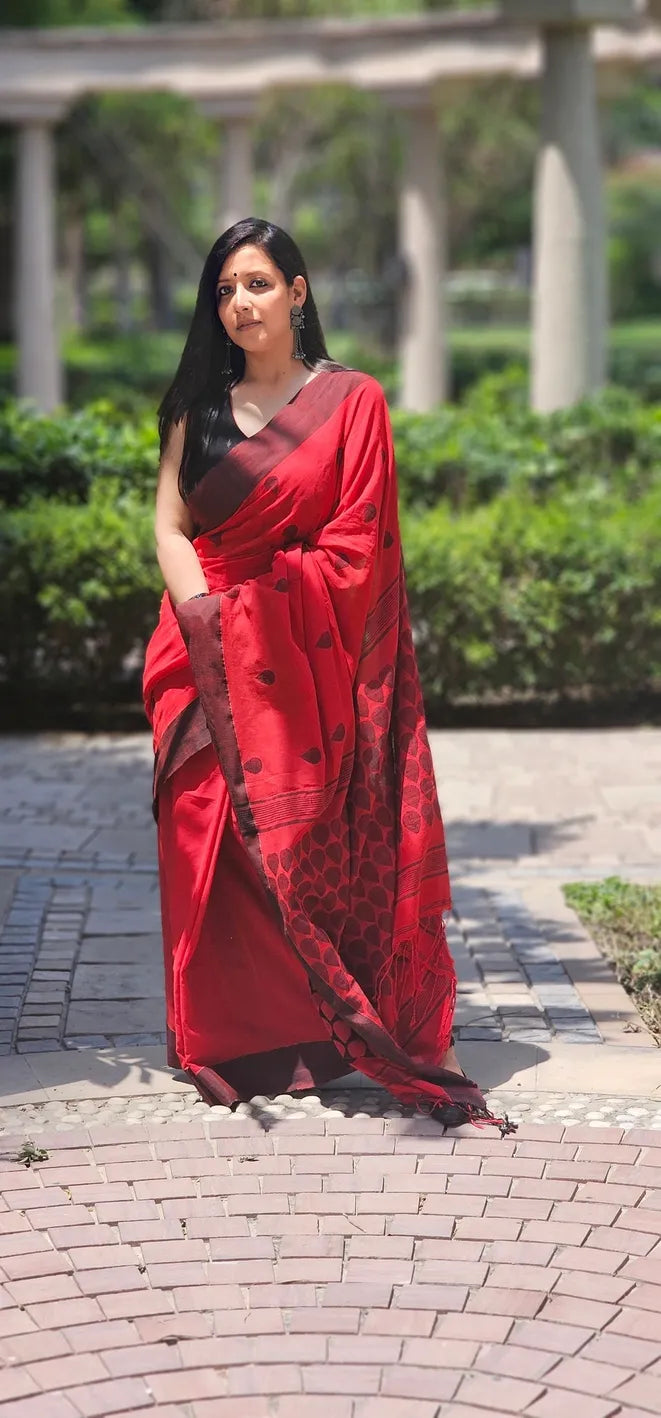 Red Handwoven cotton saree
