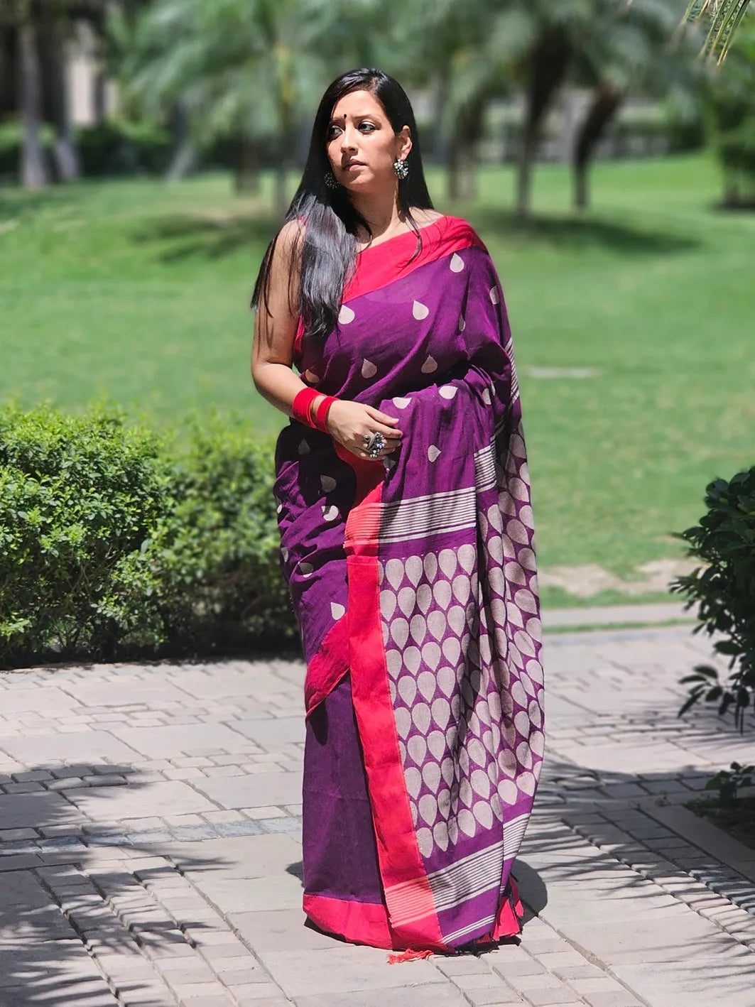 Purple Handwoven cotton saree