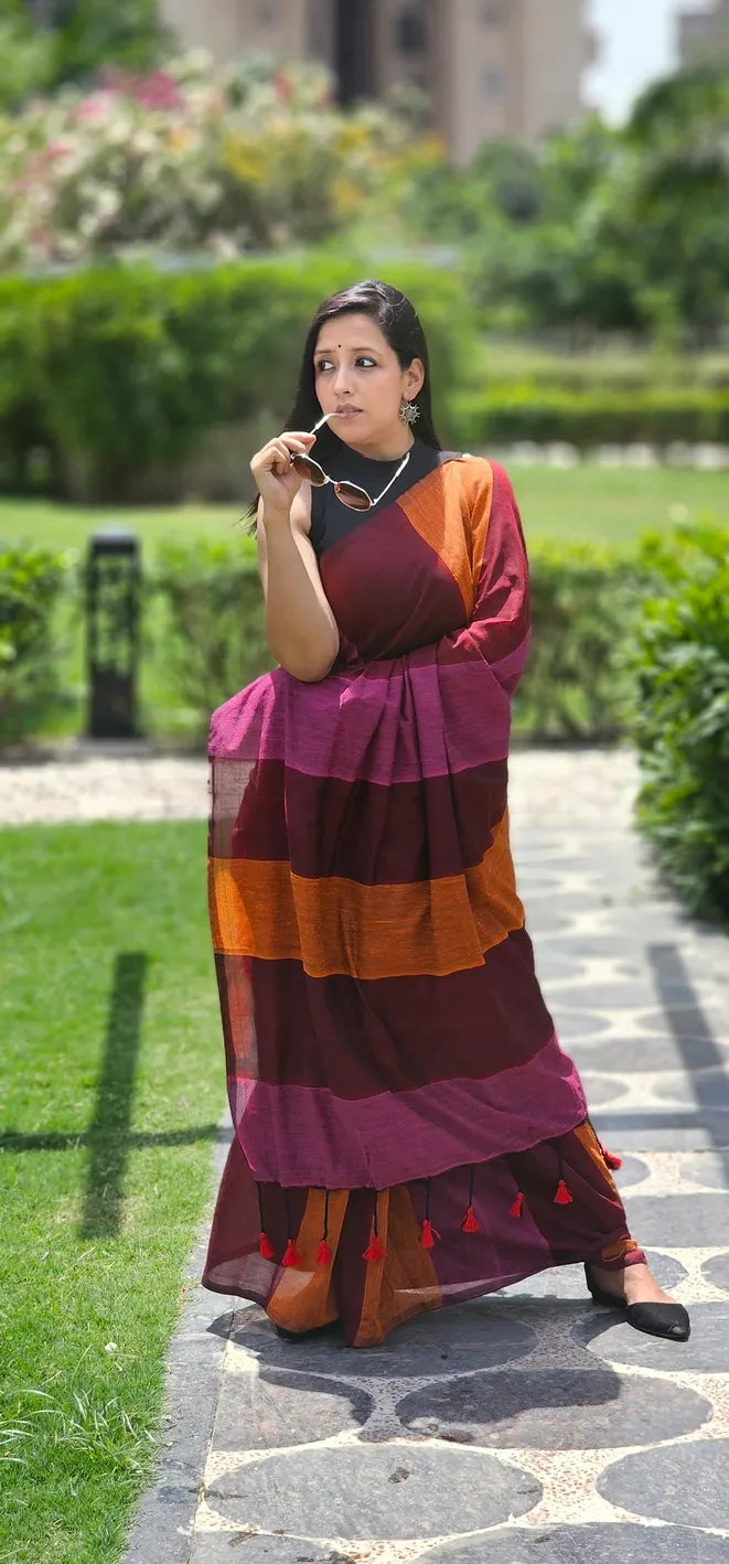 Gulaabi Cotton handloom saree
