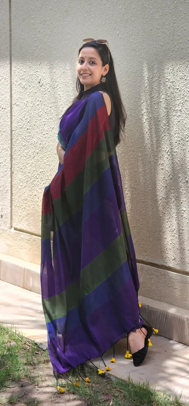Purple handloom cotton saree