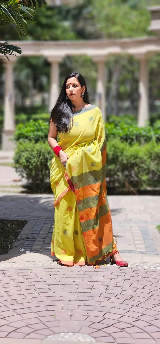 Light green Handwoven cotton saree