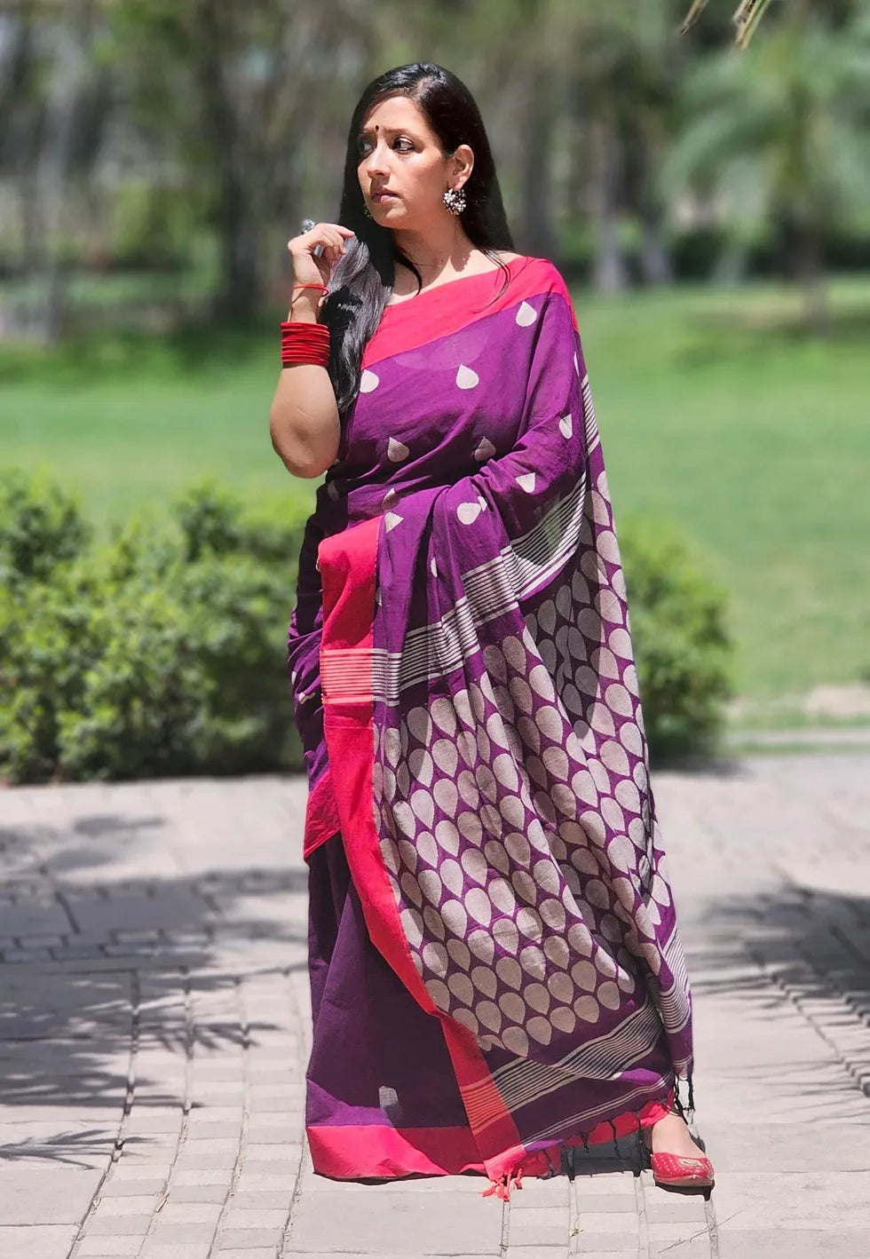 Purple Handwoven cotton saree
