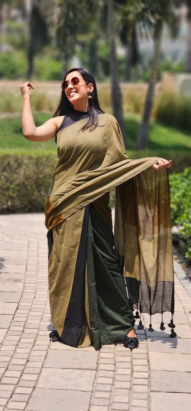 Brown handloom cotton saree