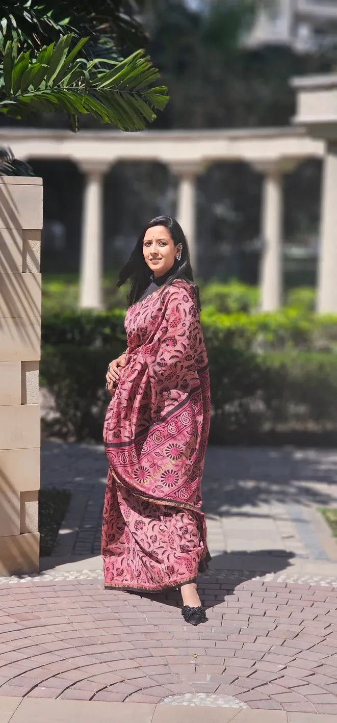 Ajrakh print Cotton Chanderi Saree
