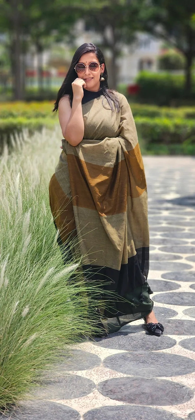 Brown handloom cotton saree