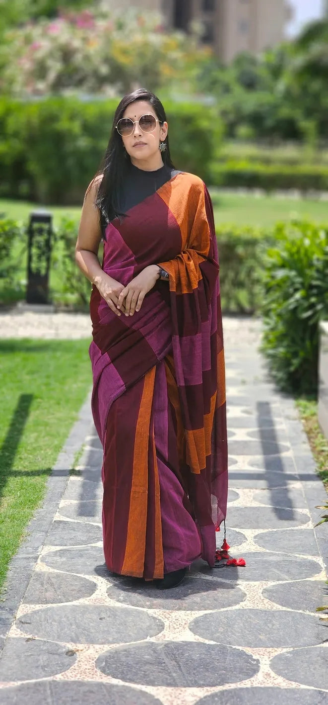 Gulaabi Cotton handloom saree