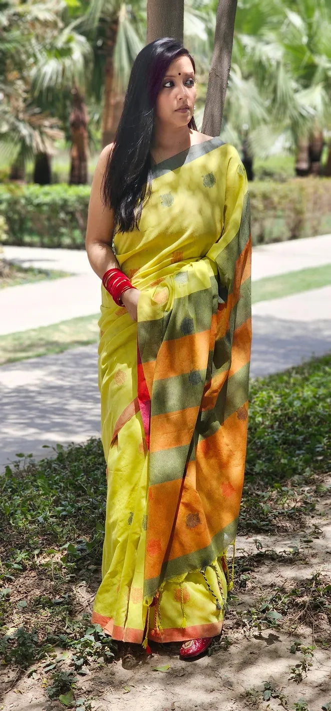 Light green Handwoven cotton saree