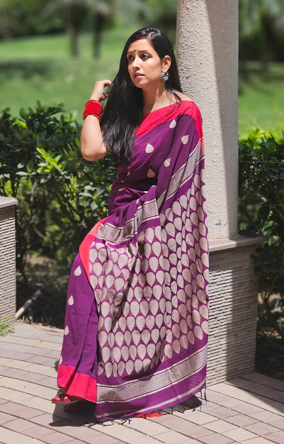 Purple Handwoven cotton saree