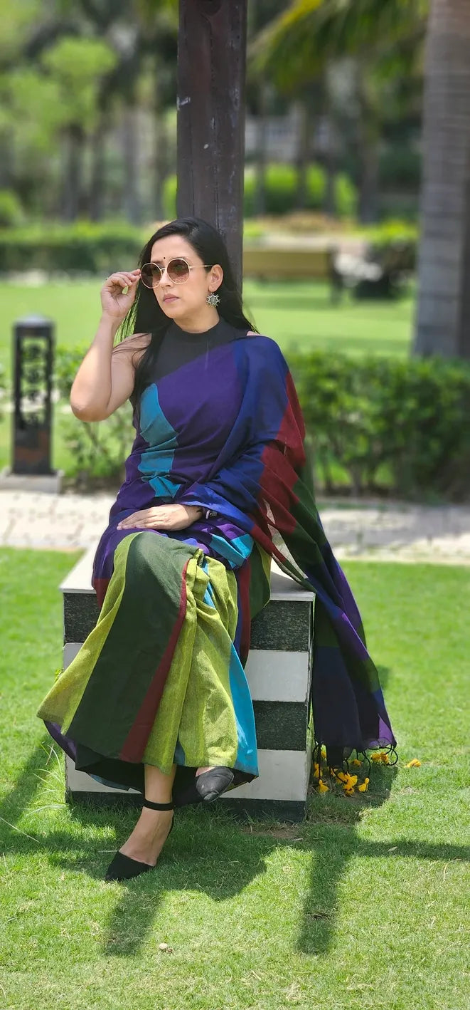 Purple handloom cotton saree