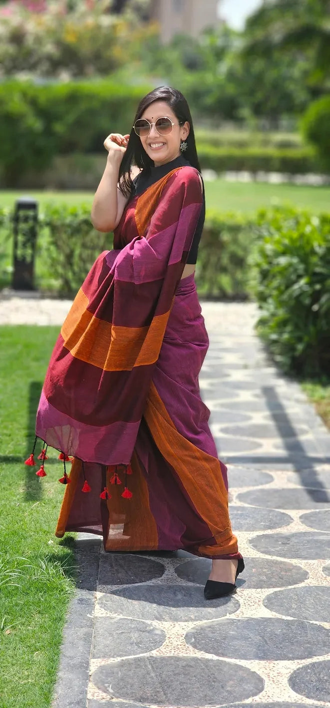 Gulaabi Cotton handloom saree