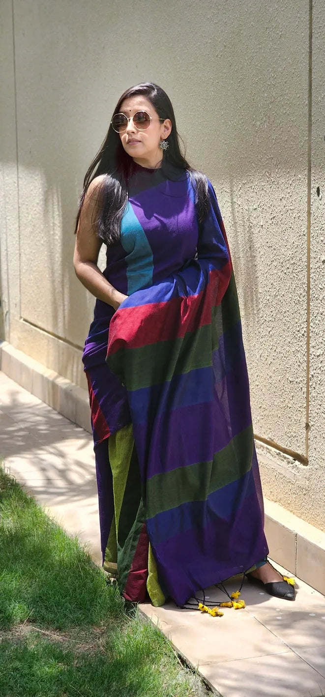 Purple handloom cotton saree