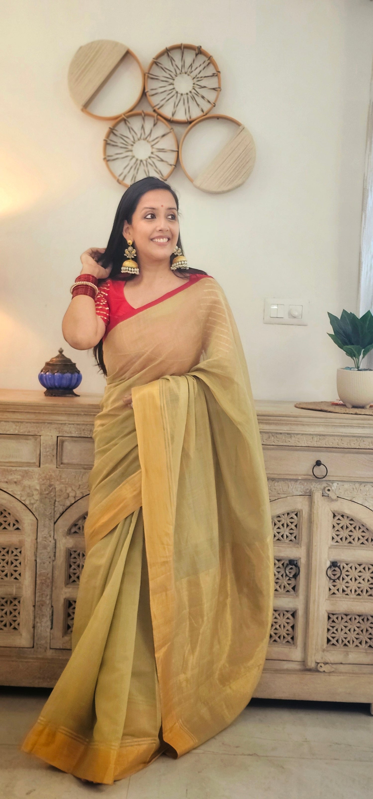 Green half tissue soft silk saree