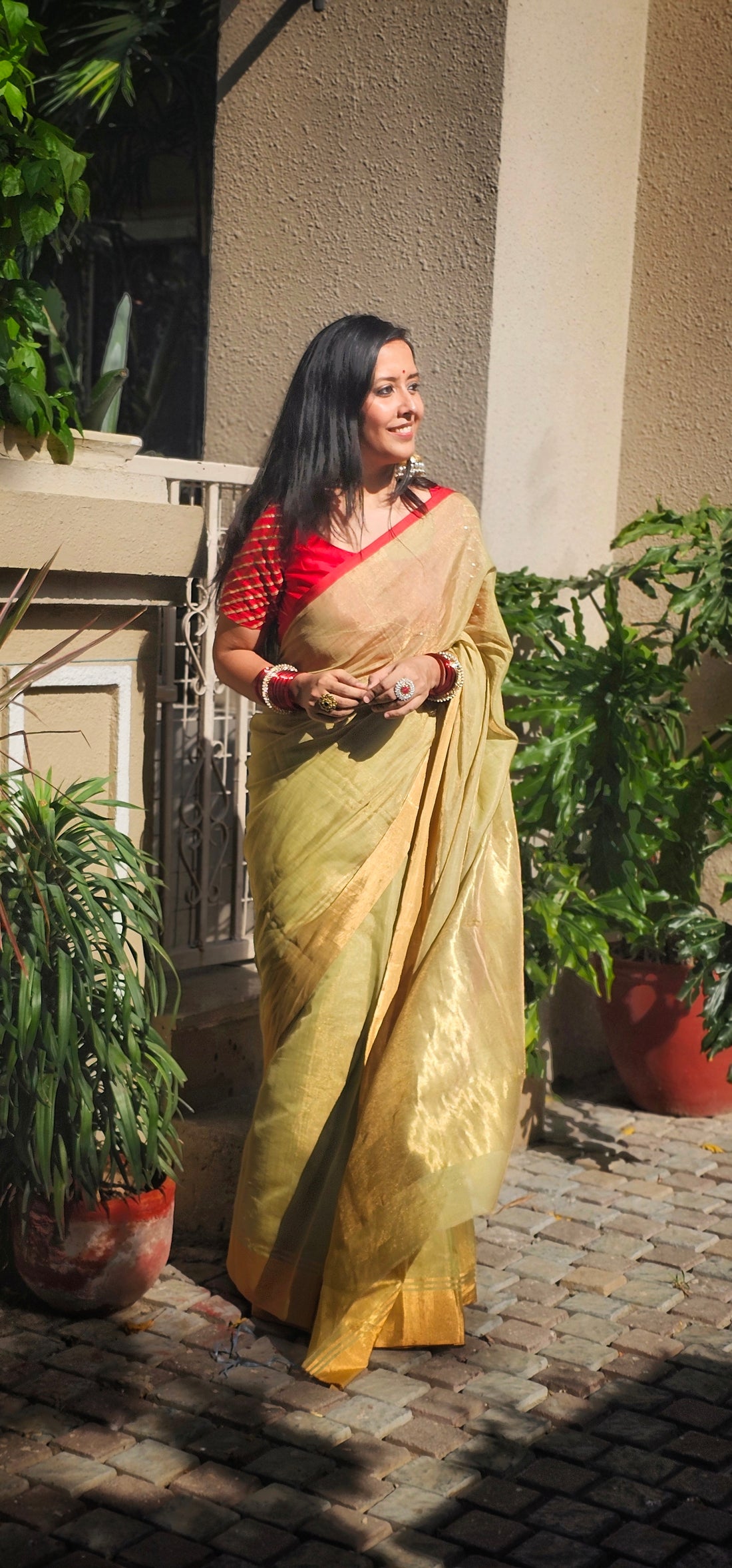 Green half tissue soft silk saree