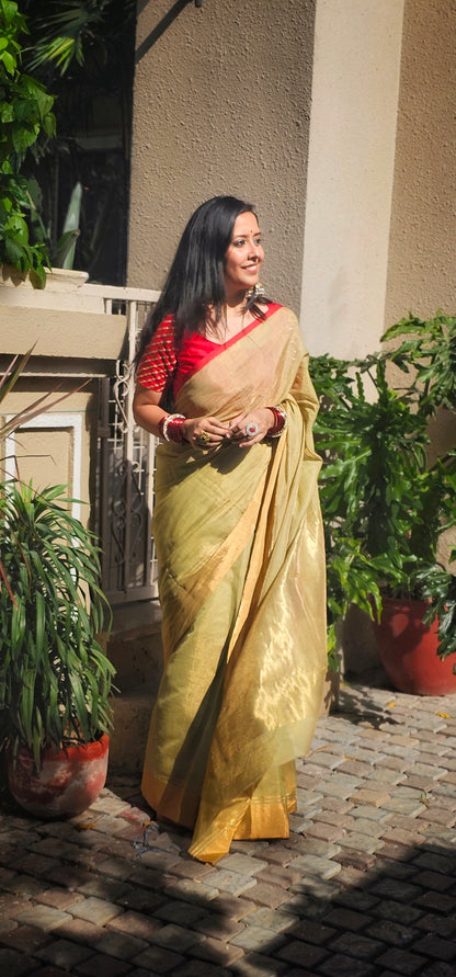 Green half tissue soft silk saree