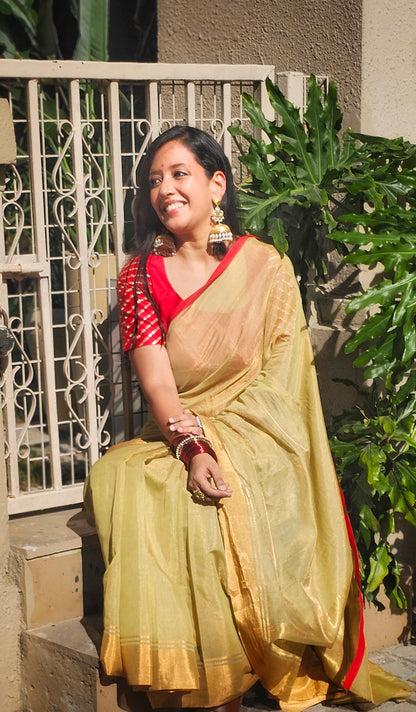 Green half tissue soft silk saree