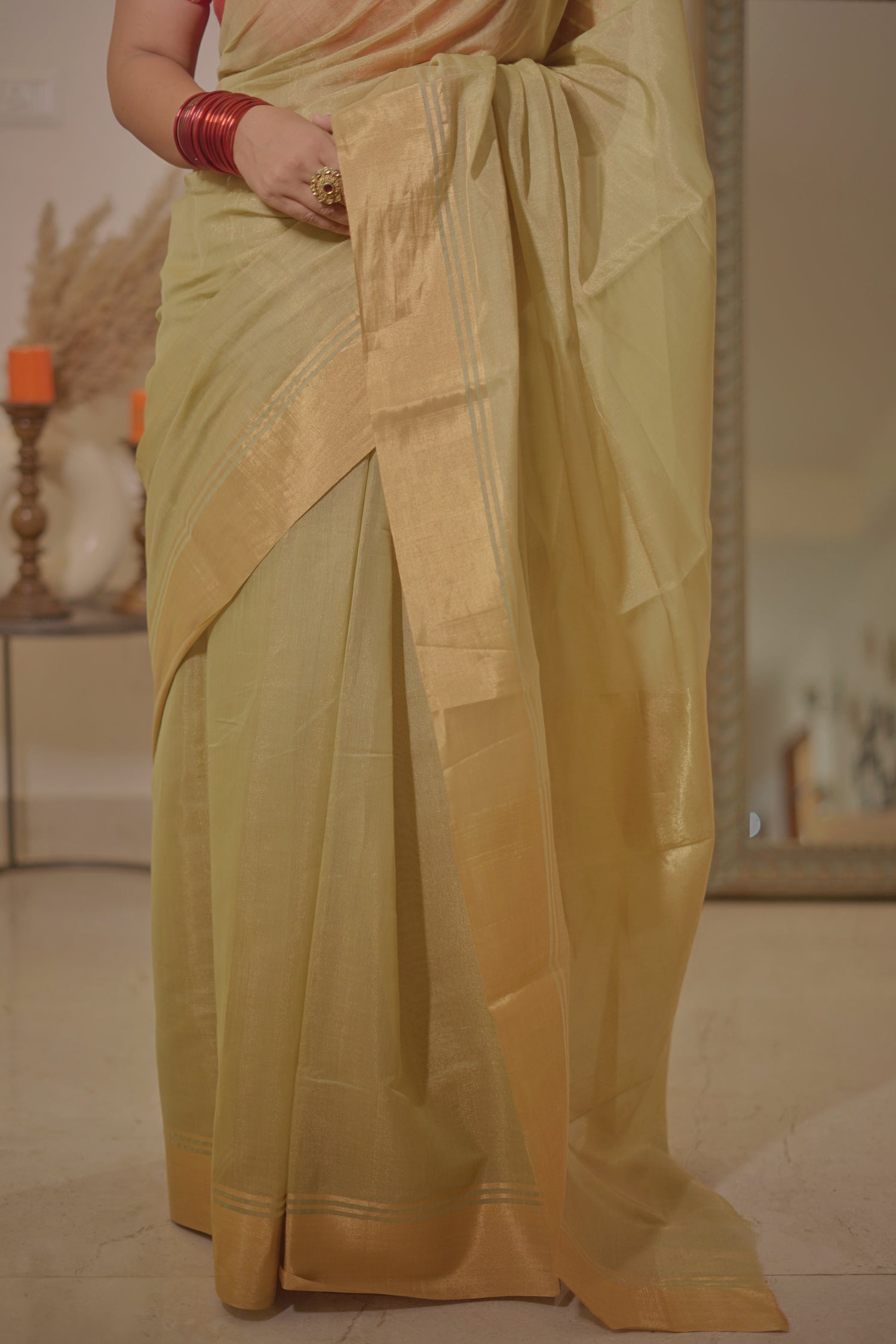 Green half tissue soft silk saree