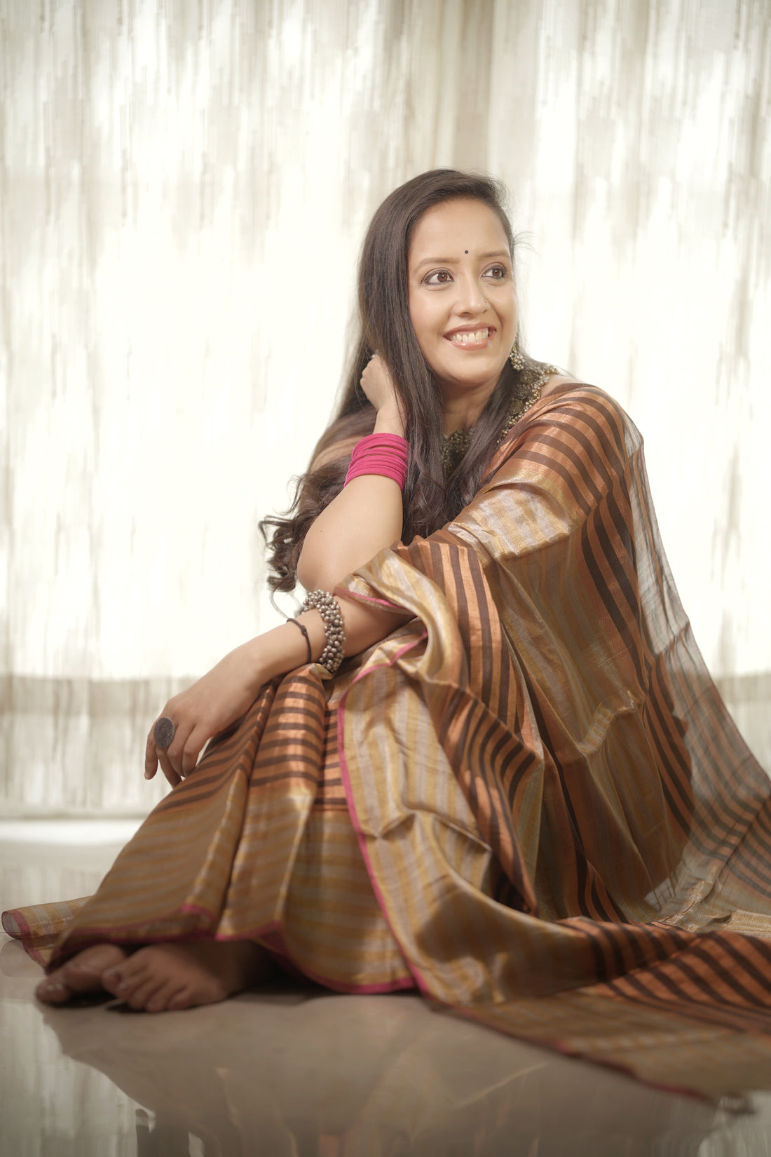 Multi color stripes full tissue soft silk saree