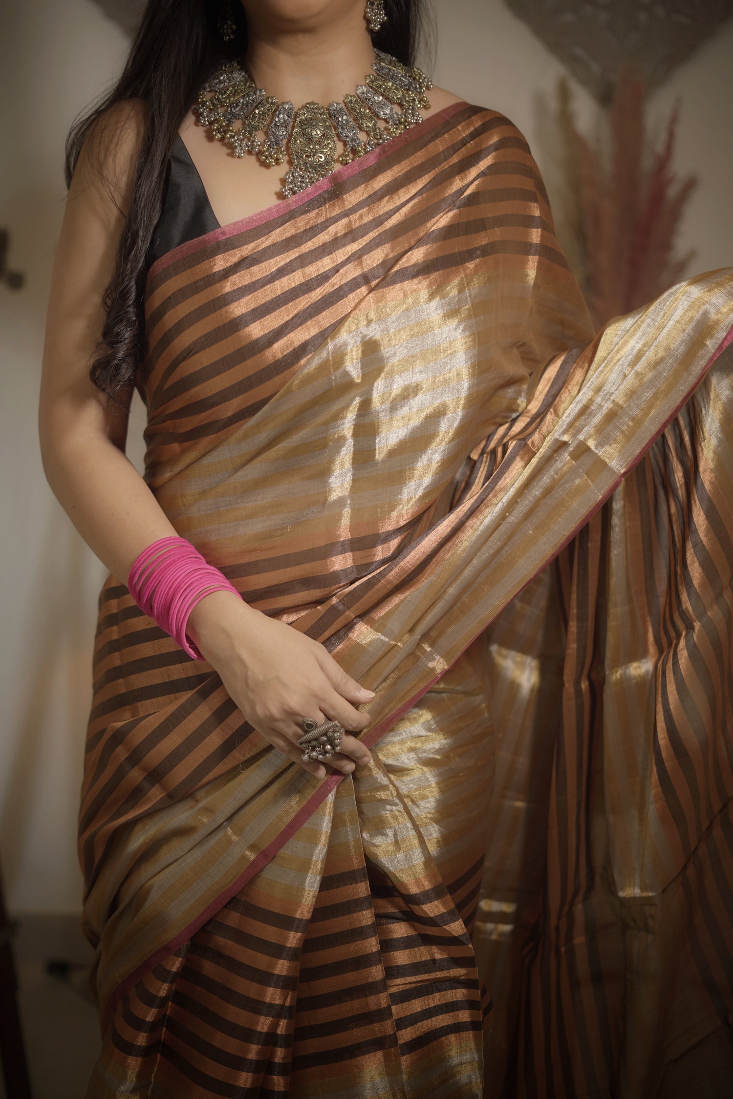 Multi color stripes full tissue soft silk saree