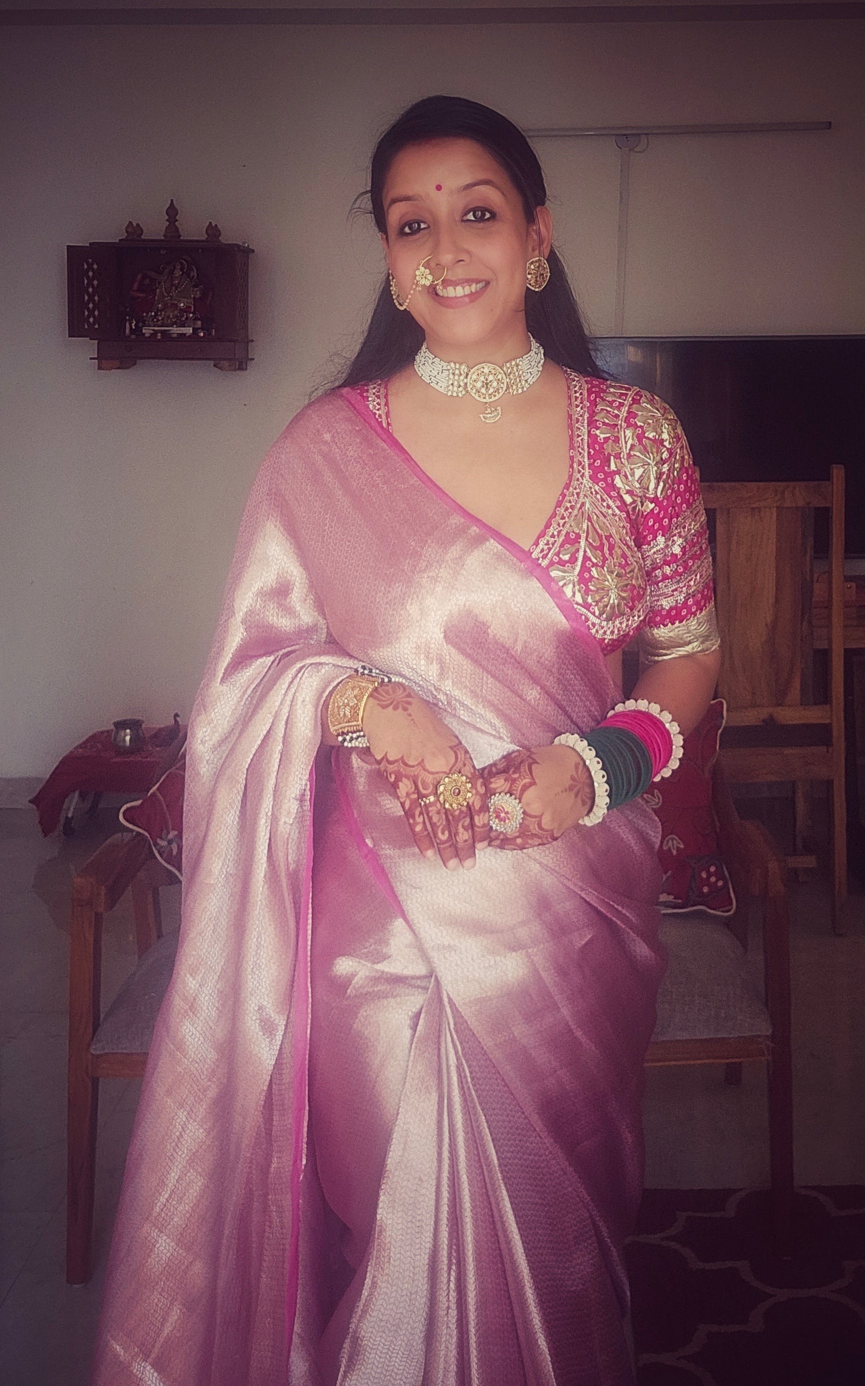 Pink Silk tissue brocade