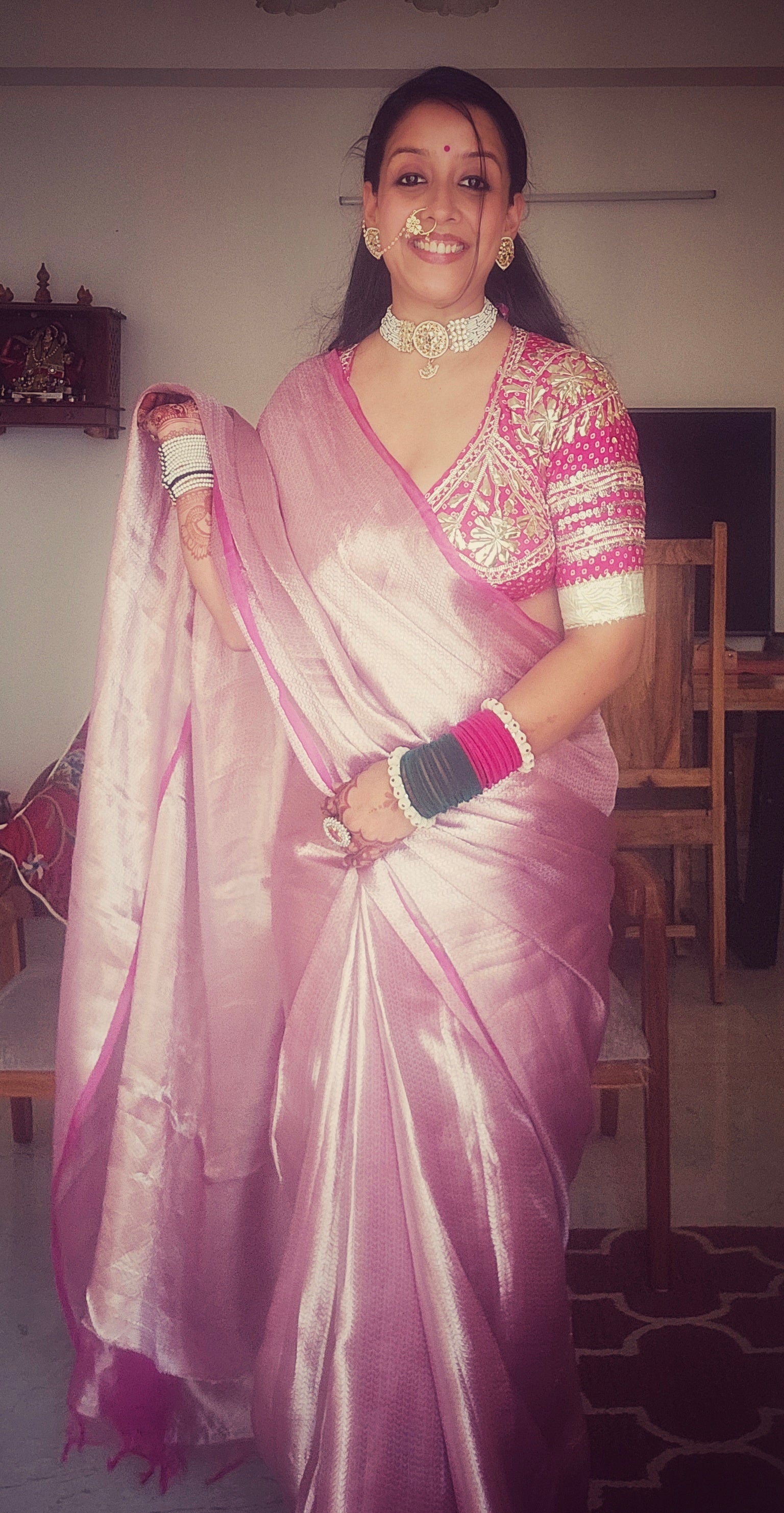 Pink Silk tissue brocade