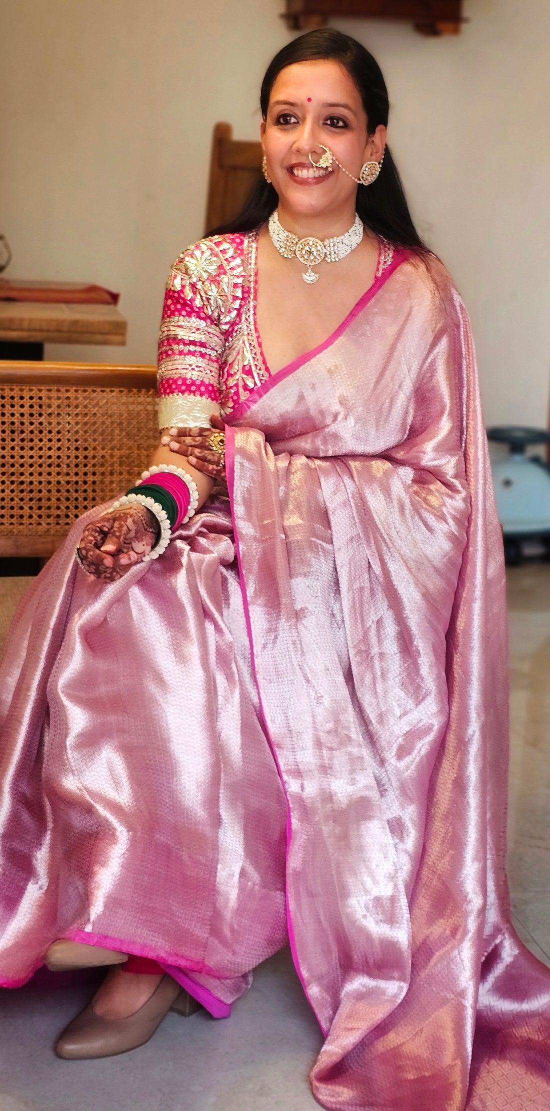 Pink Silk tissue brocade