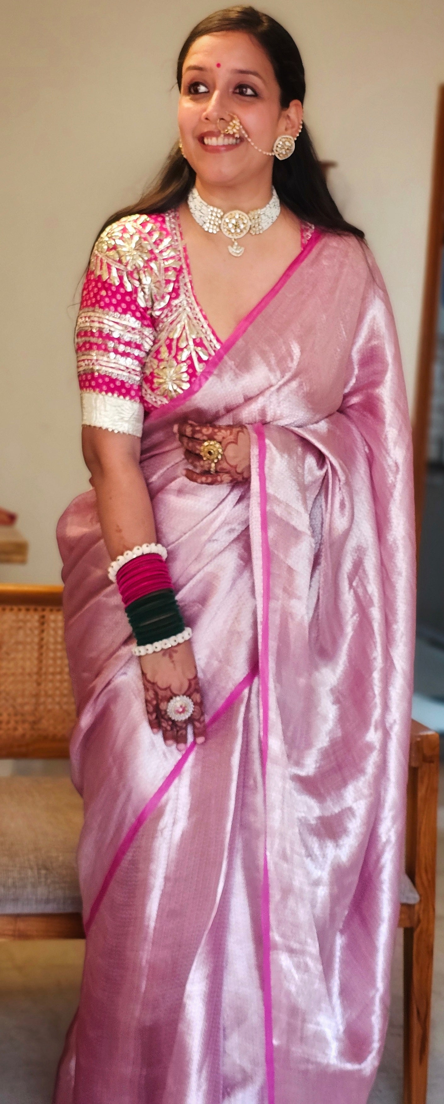 Pink Silk tissue brocade