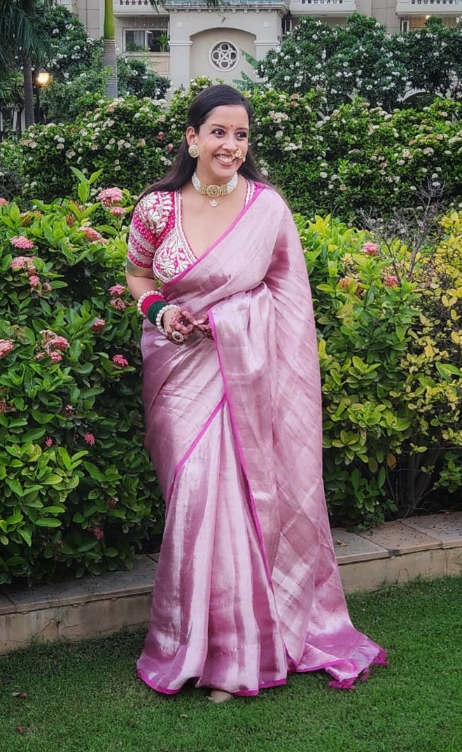 Pink Silk tissue brocade