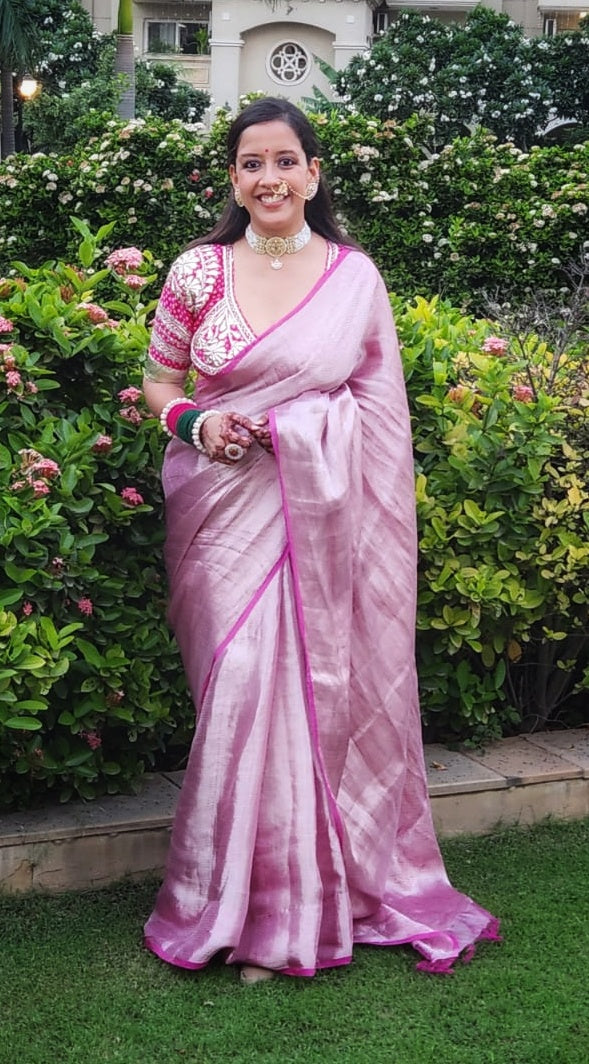Pink Silk tissue brocade