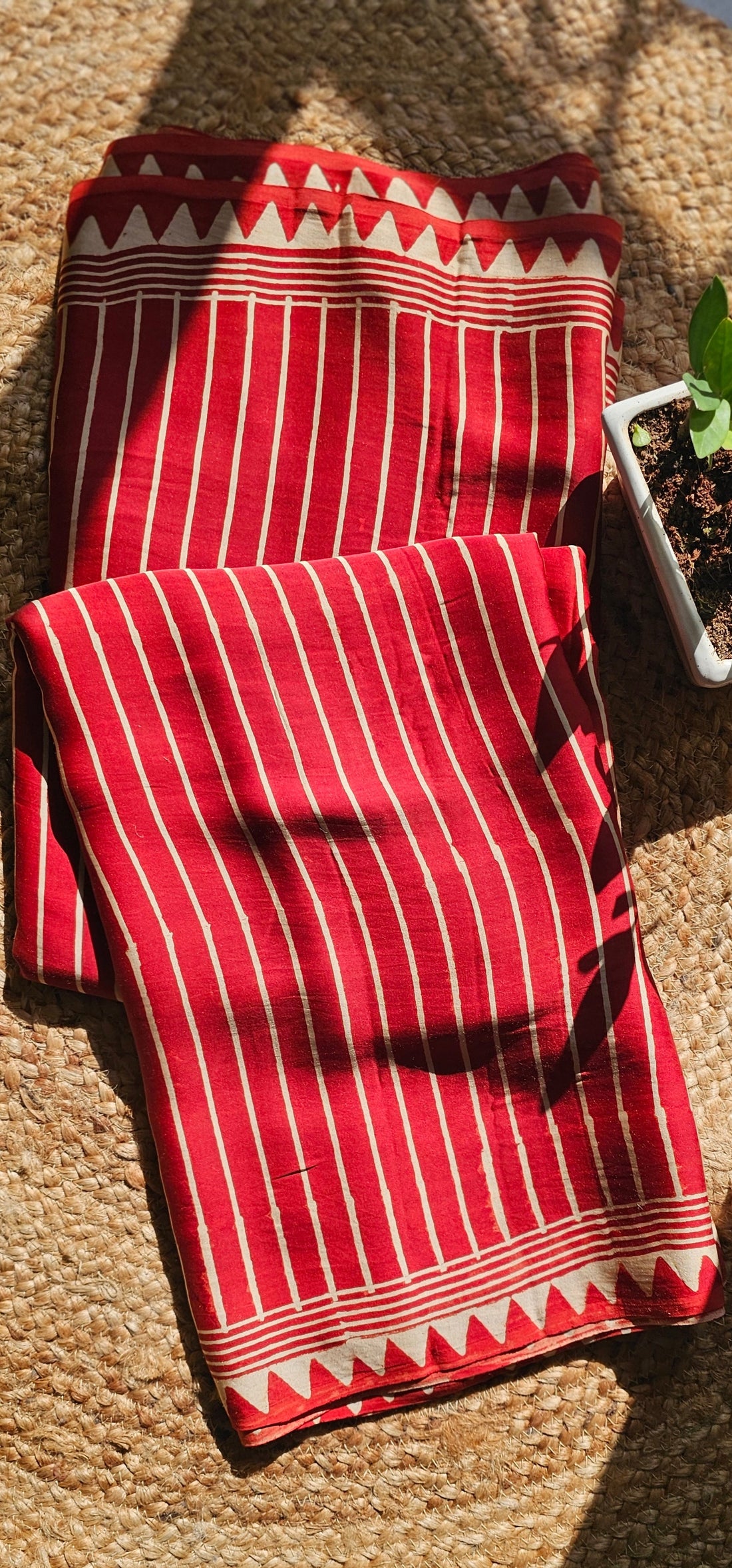 Red and white stripes Modal Silk Saree