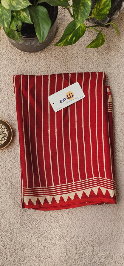 Red and white stripes Modal Silk Saree