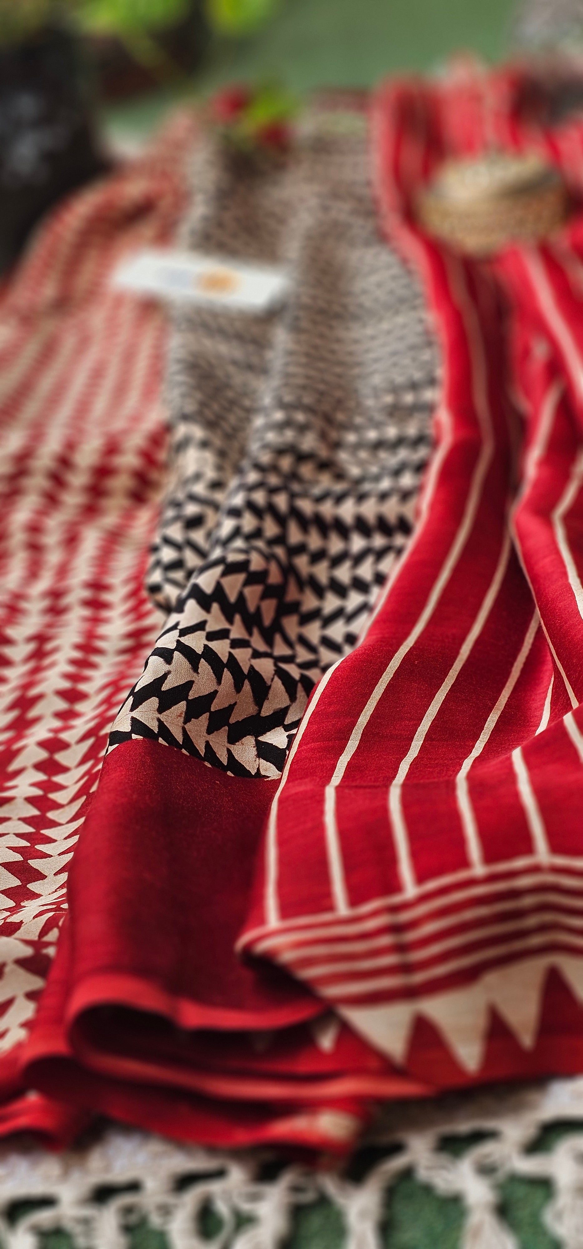Red and white stripes Modal Silk Saree