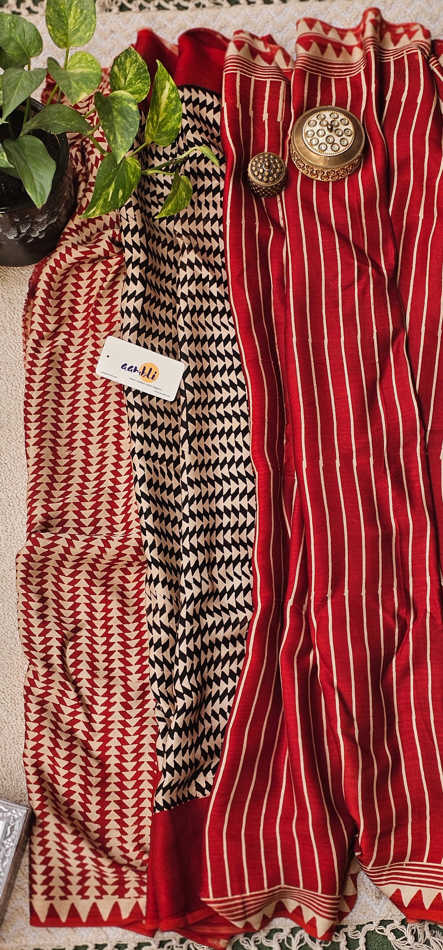 Red and white stripes Modal Silk Saree