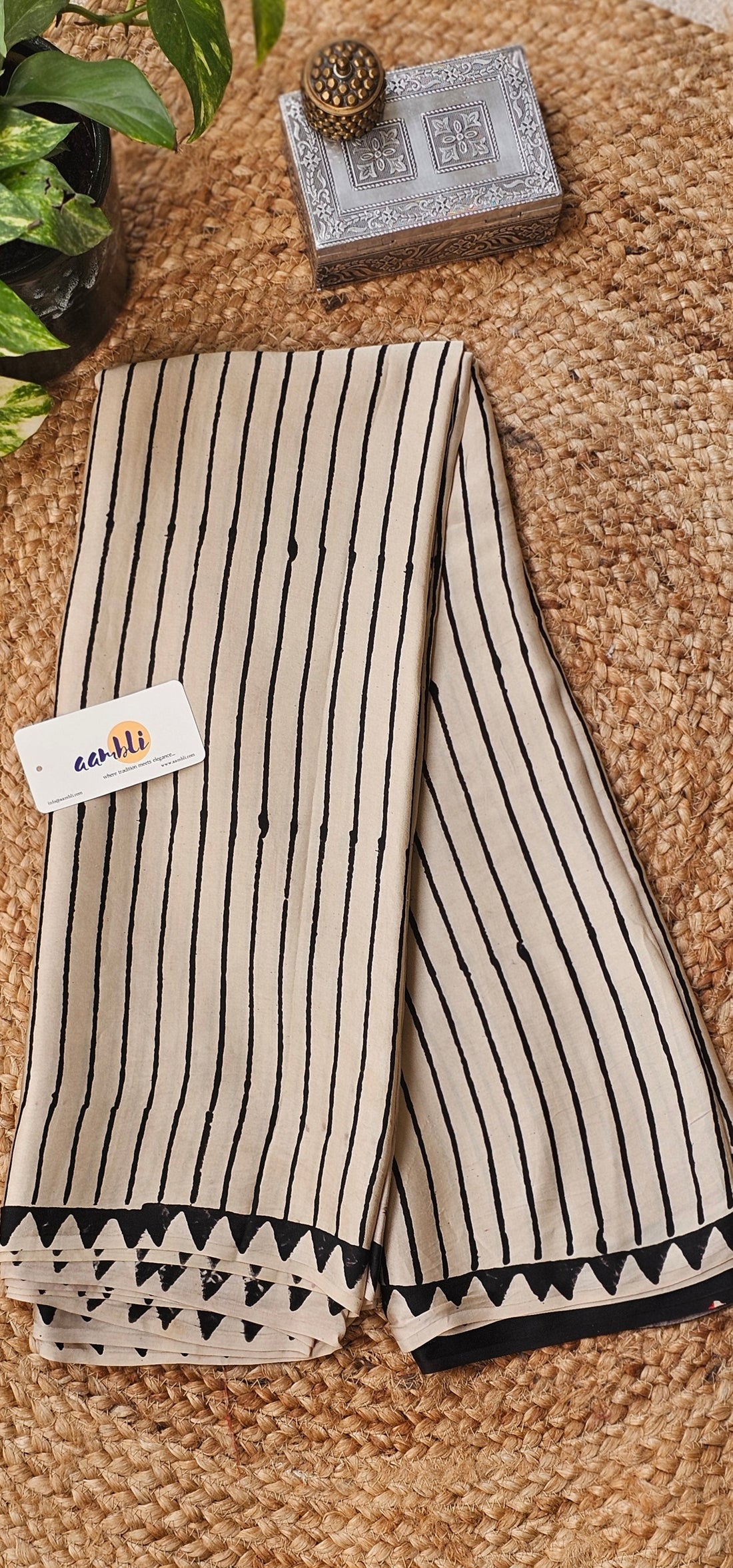White and Black stripes Modal Silk Saree
