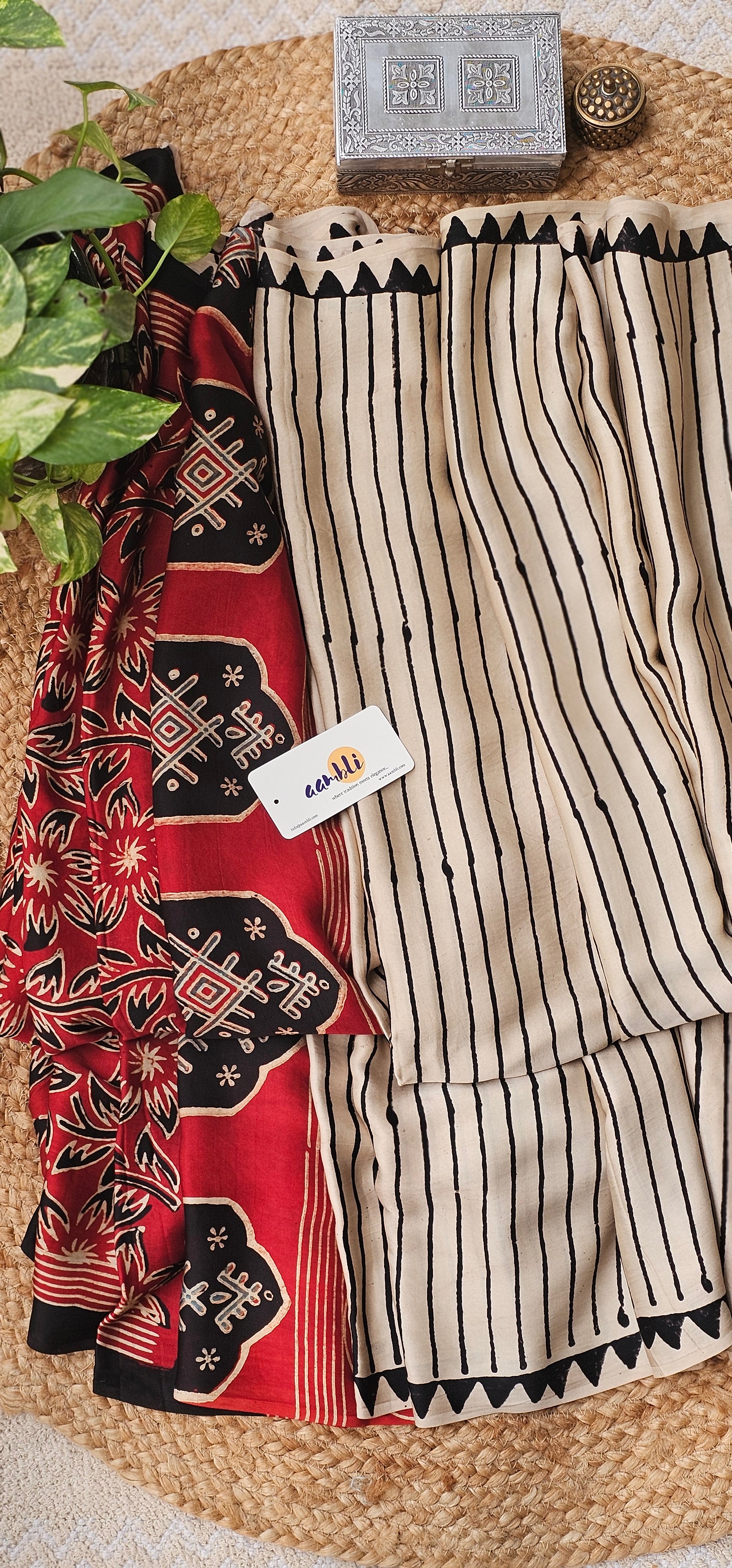 White and Black stripes Modal Silk Saree