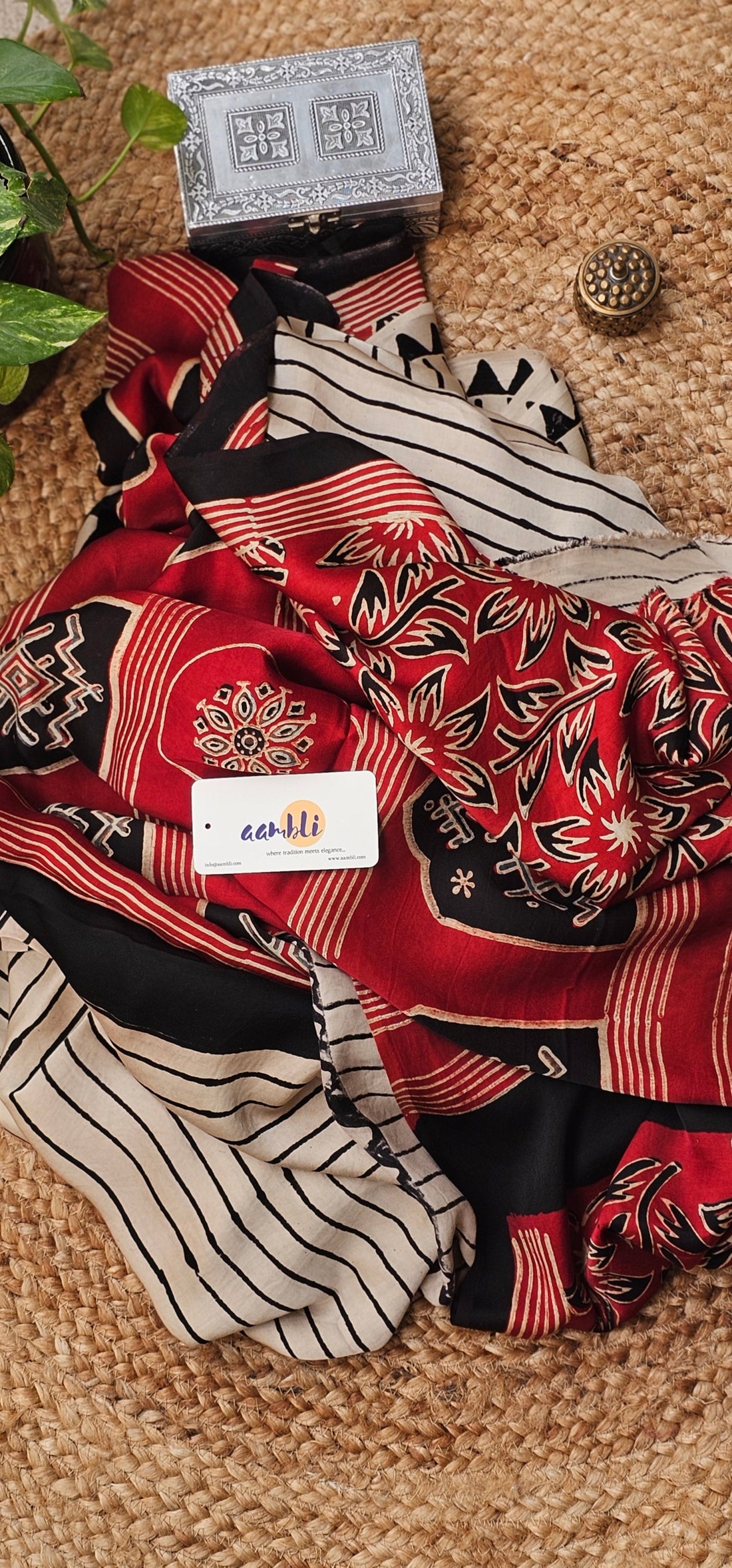 White and Black stripes Modal Silk Saree