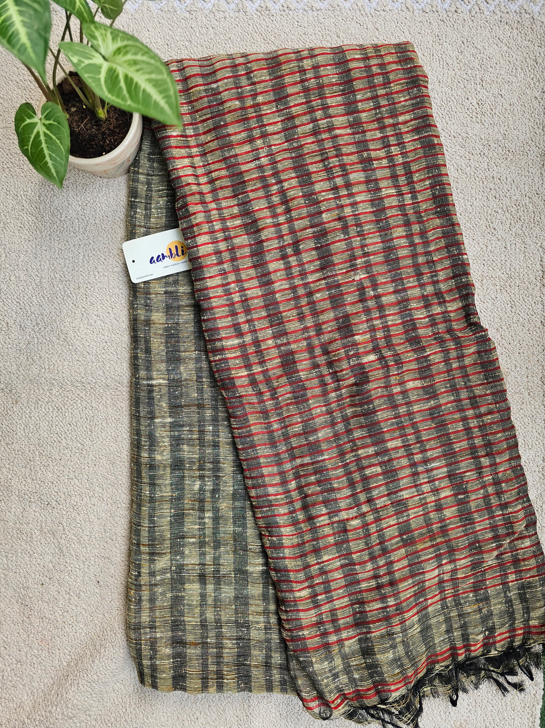 Red Handloom Ghicha Saree