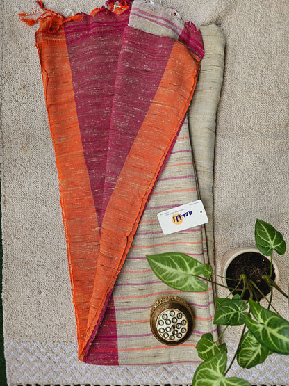 Cream and Magenta Handloom Ghicha Saree