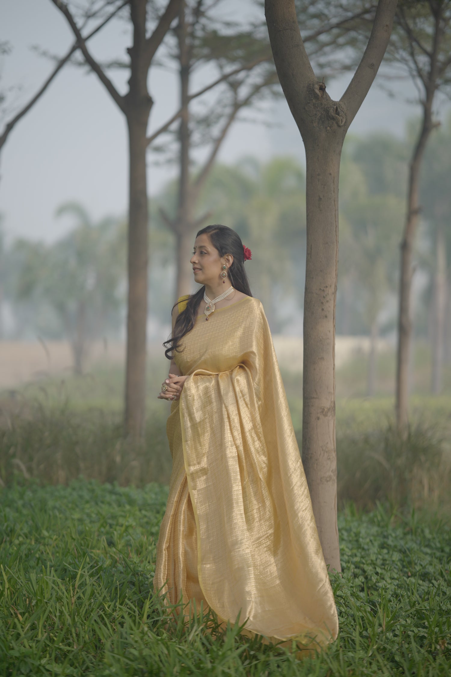 Yellow Silk tissue brocade